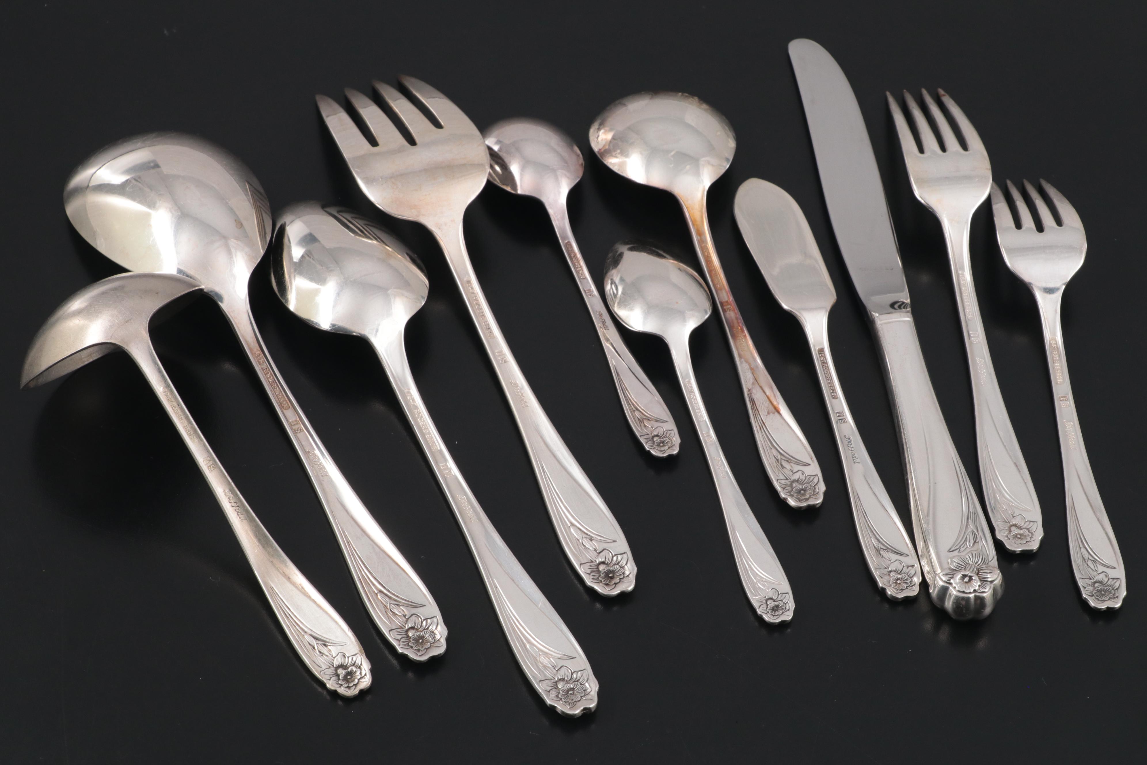 1847 Rogers Bros "Daffodil" and Other Silver Plate Flatware in Chest