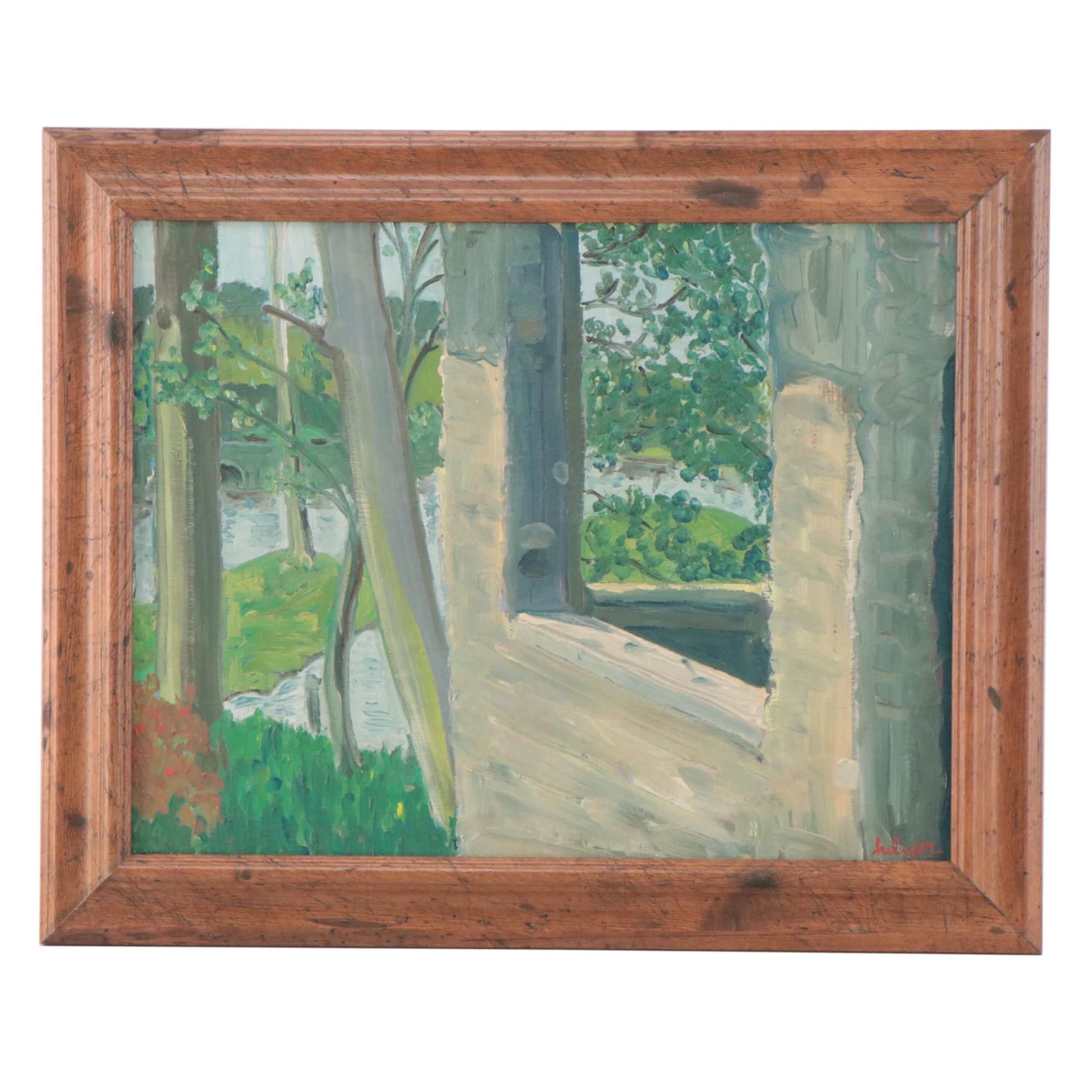 Hilyer Gearing Sugg Oil Painting of Pond Landscape at Peabody Hall