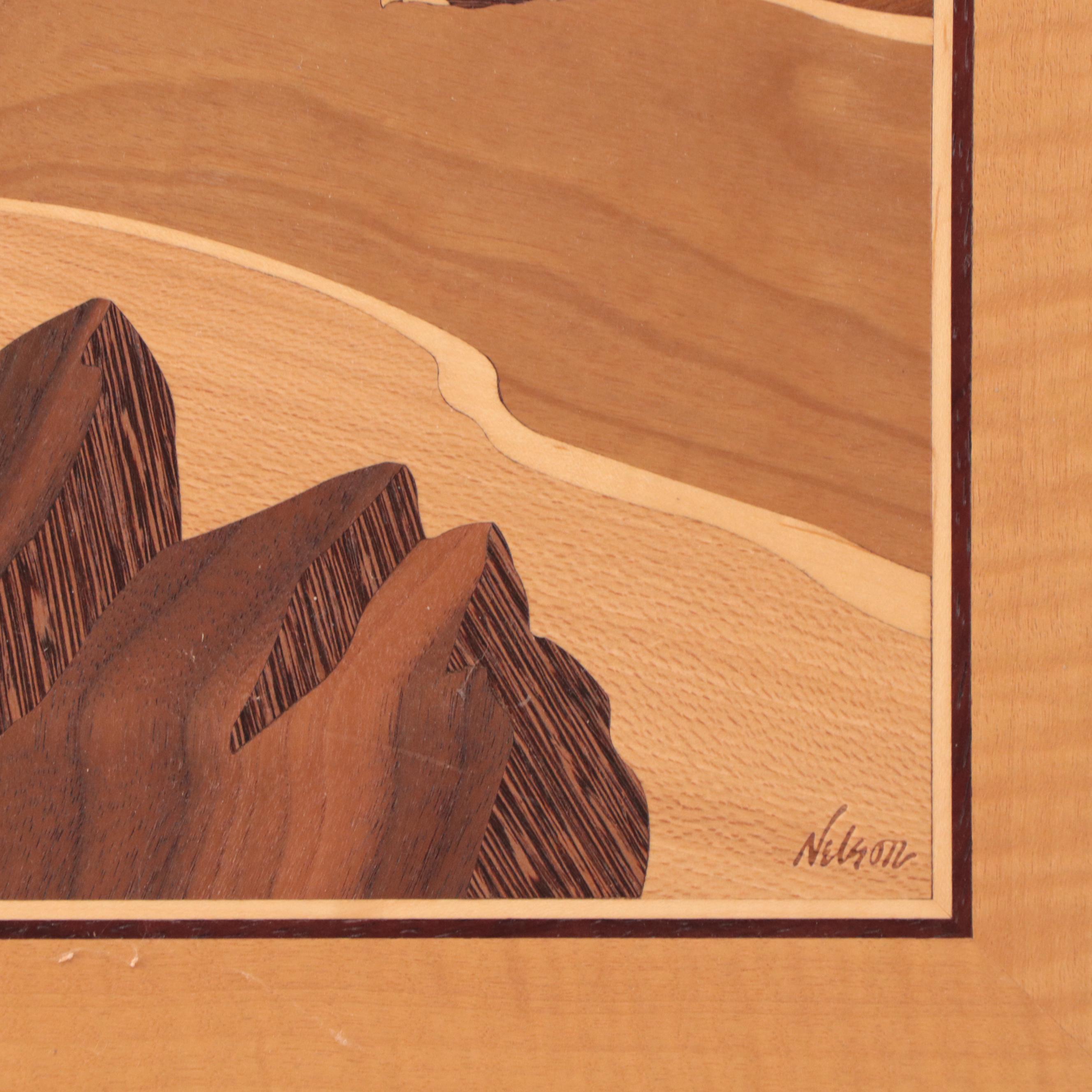 Nelson Wood Inlay Pictorial Wall Panels of Coastal Scenes