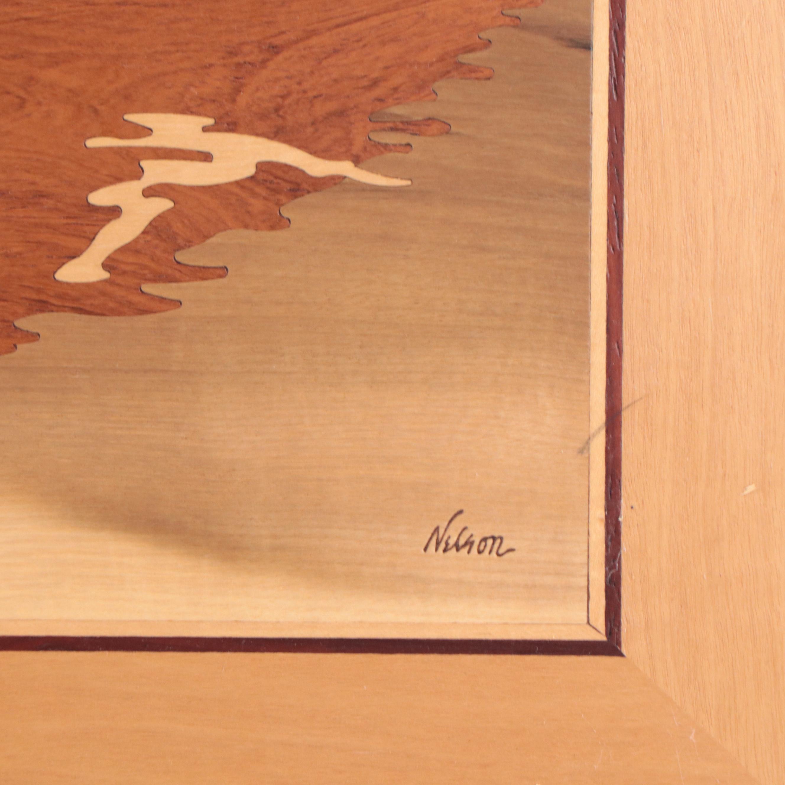 Nelson Wood Inlay Pictorial Wall Panels of Coastal Scenes