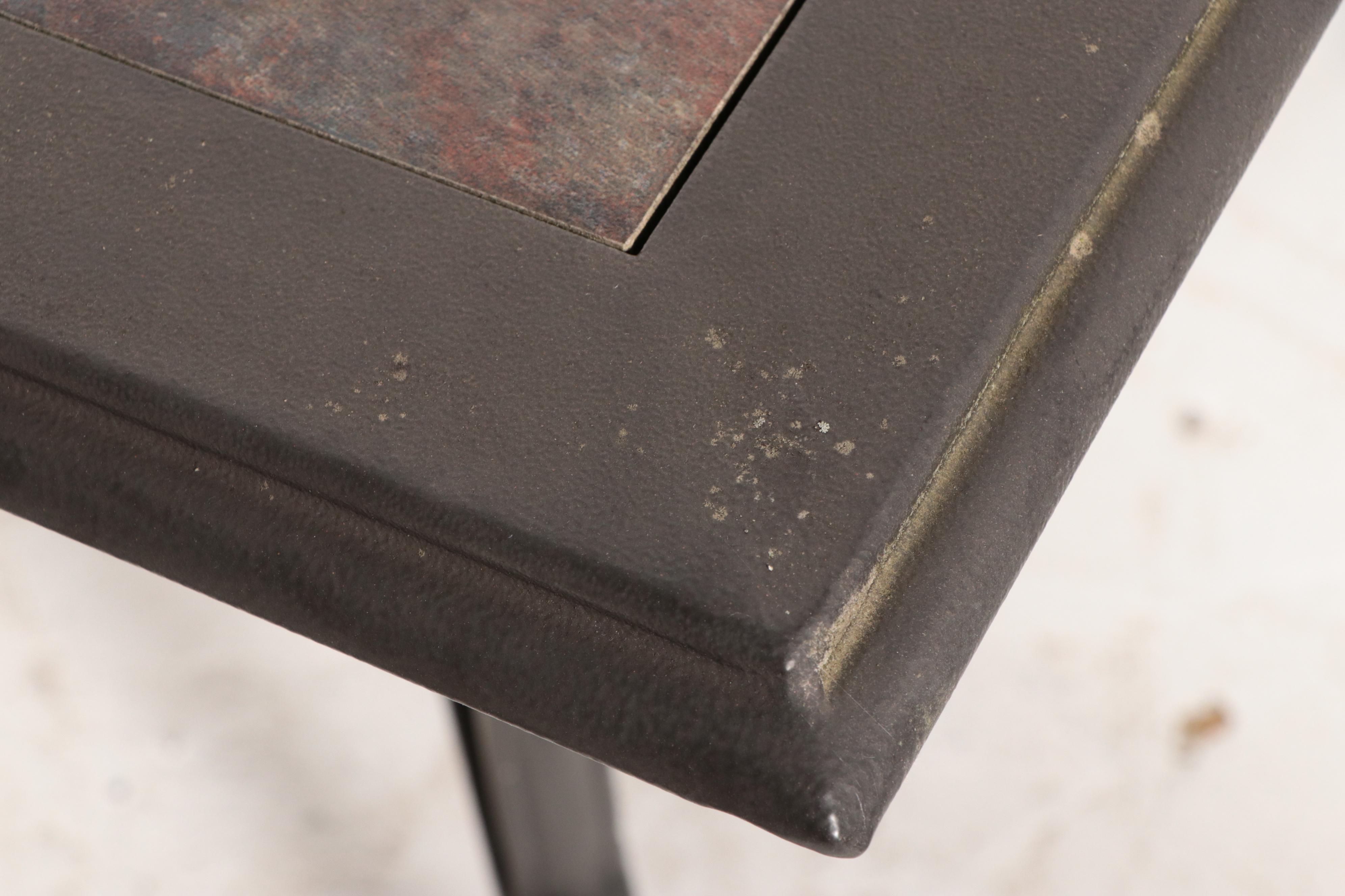 Tiled Metal Patio Dining Table With Swivel Captain's Chairs and Armchairs