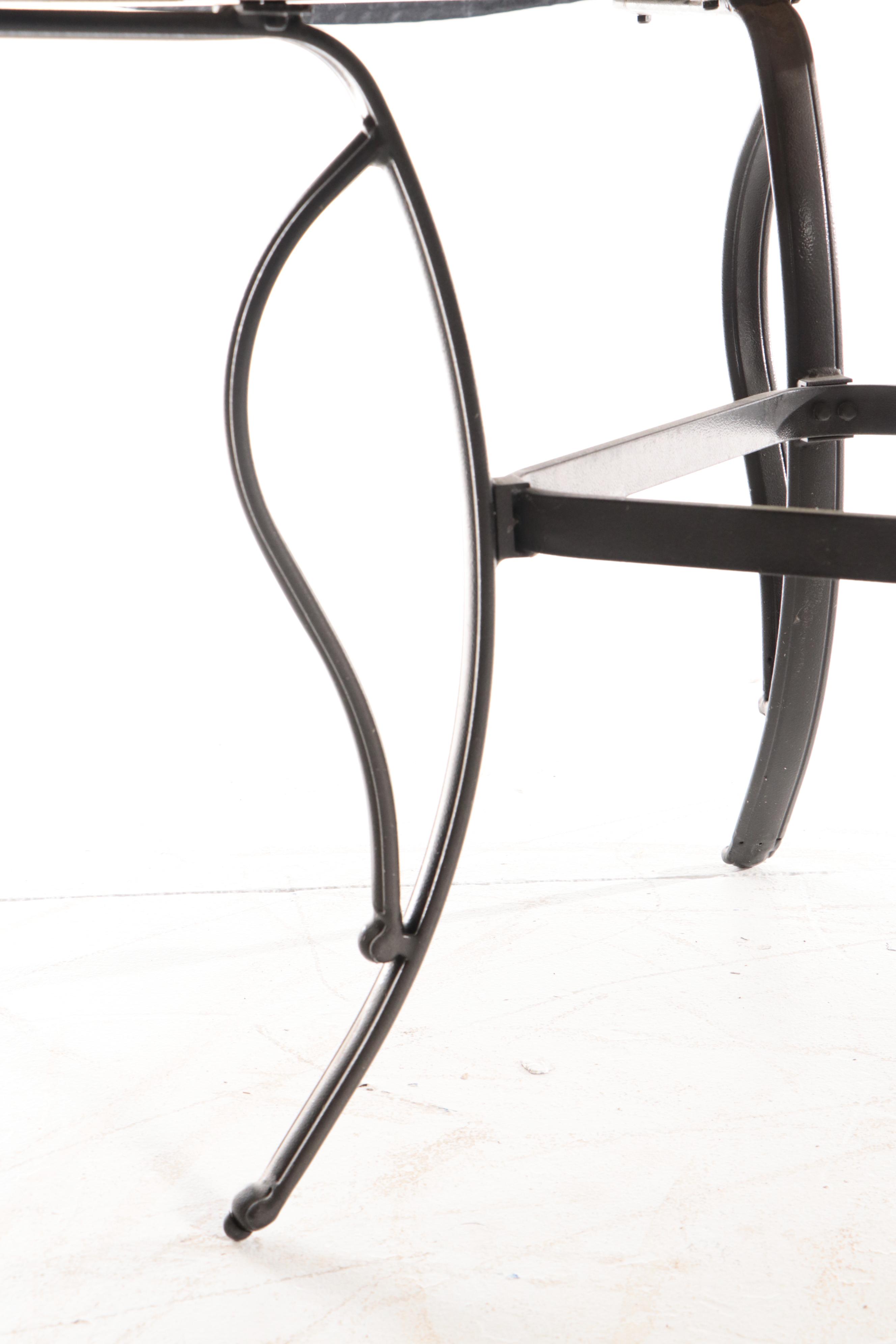 Tiled Metal Patio Dining Table With Swivel Captain's Chairs and Armchairs