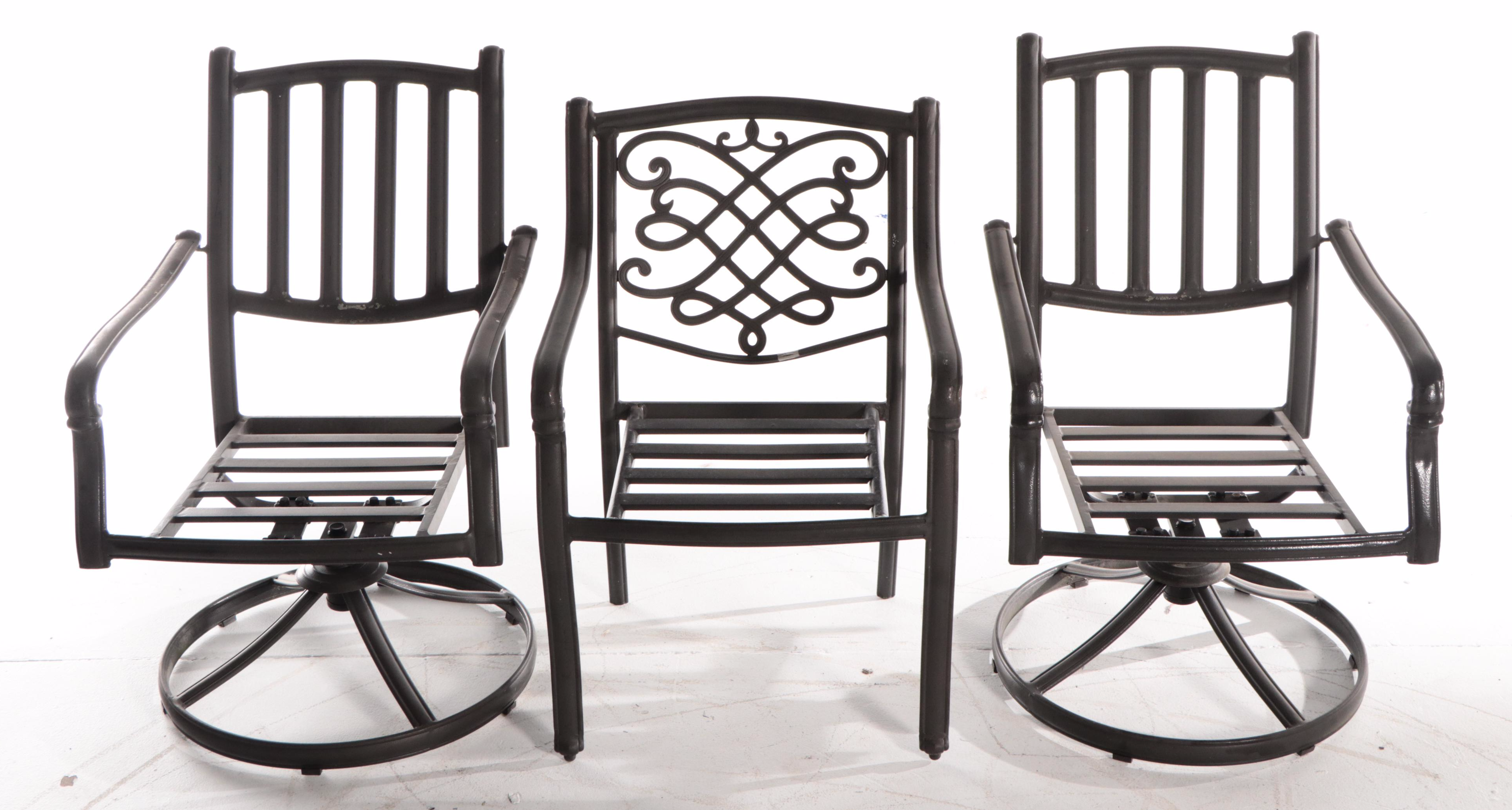 Tiled Metal Patio Dining Table With Swivel Captain's Chairs and Armchairs