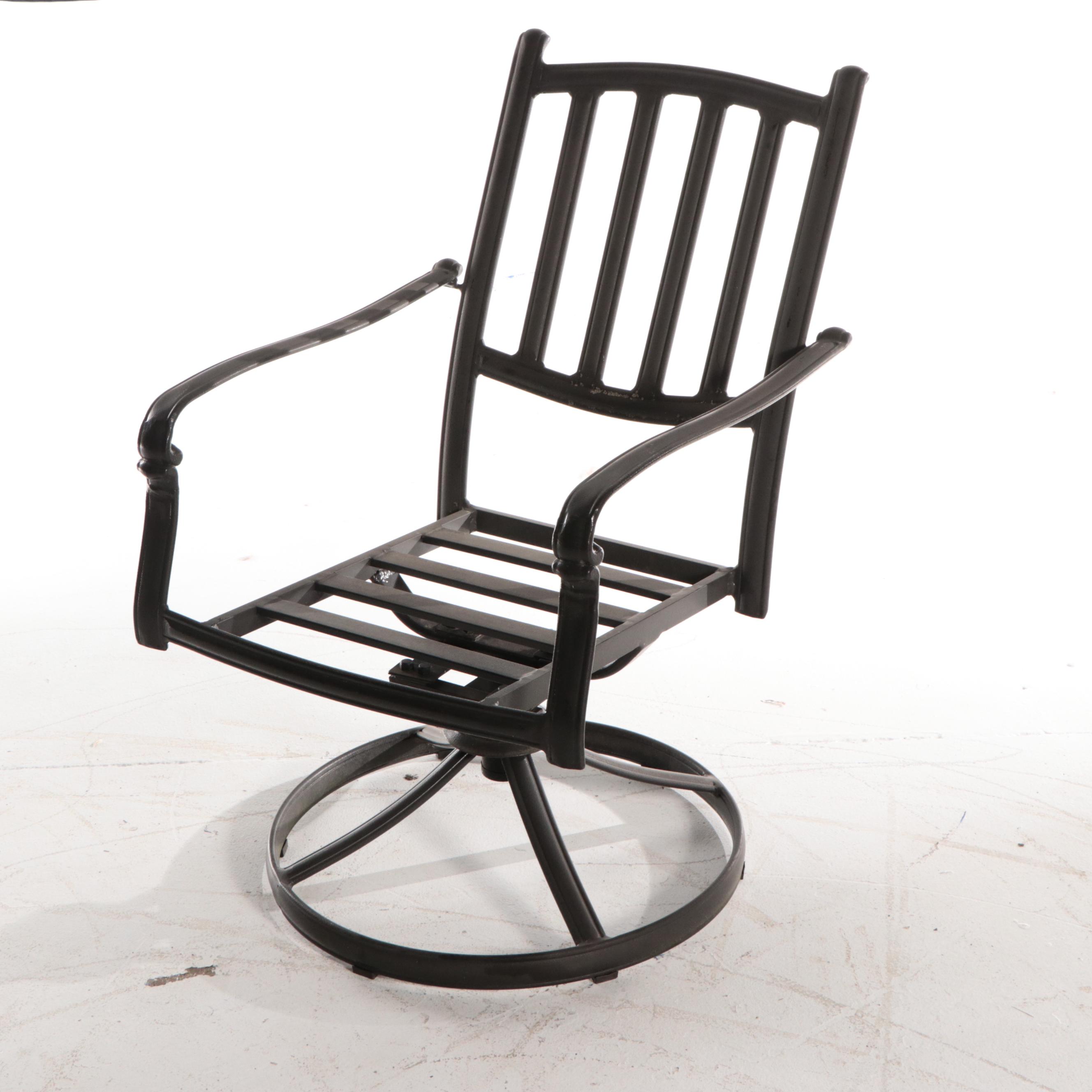 Tiled Metal Patio Dining Table With Swivel Captain's Chairs and Armchairs