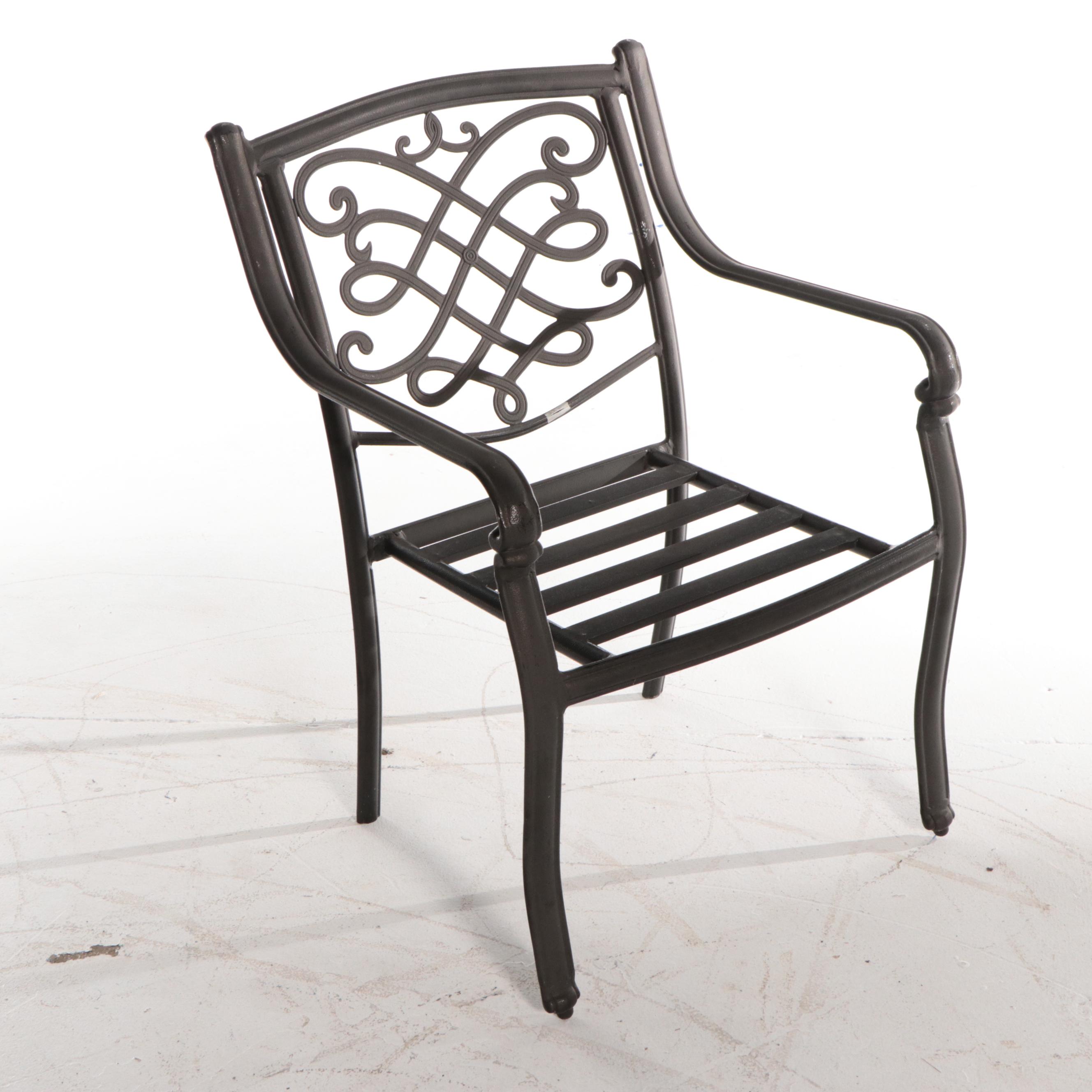 Tiled Metal Patio Dining Table With Swivel Captain's Chairs and Armchairs