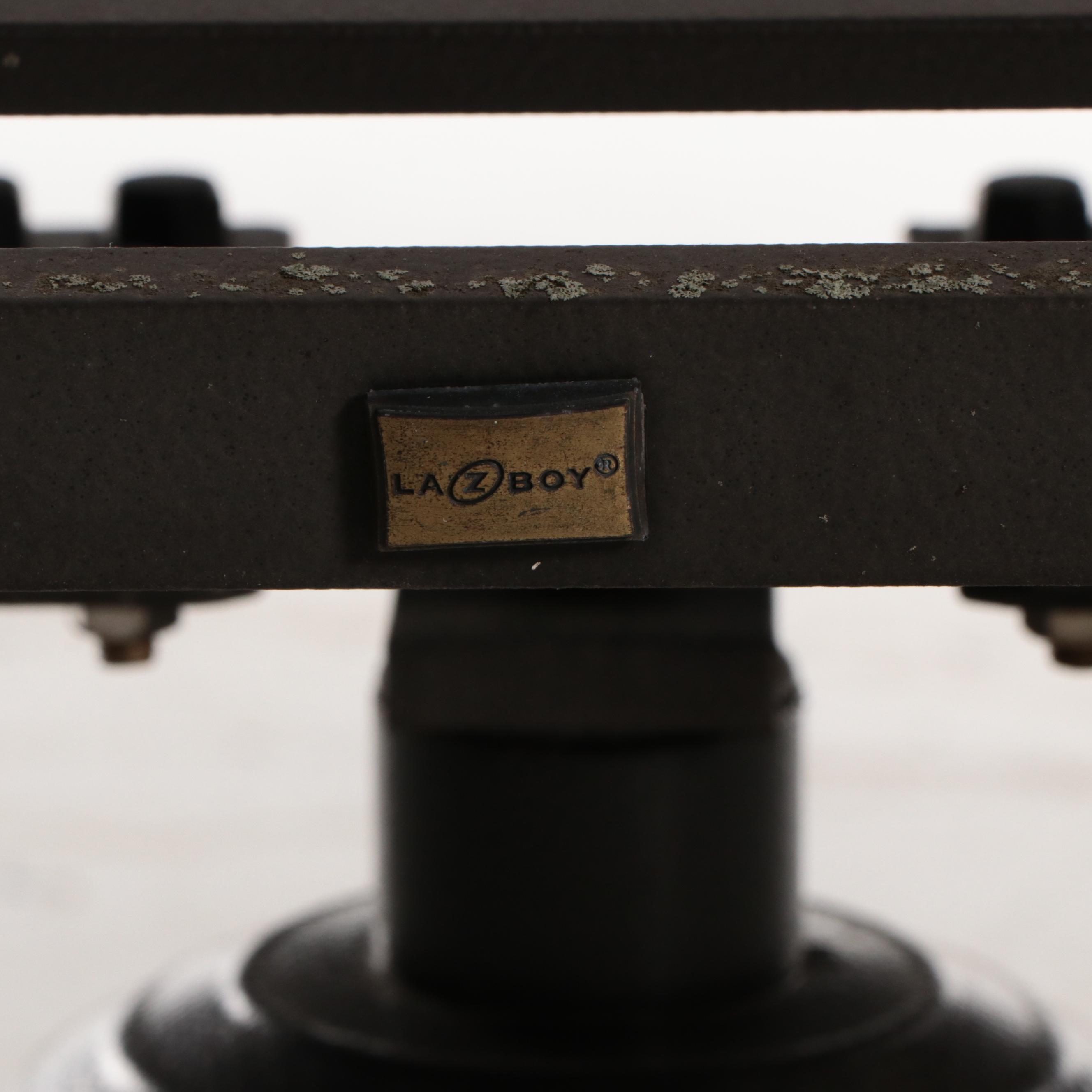 Tiled Metal Patio Dining Table With Swivel Captain's Chairs and Armchairs