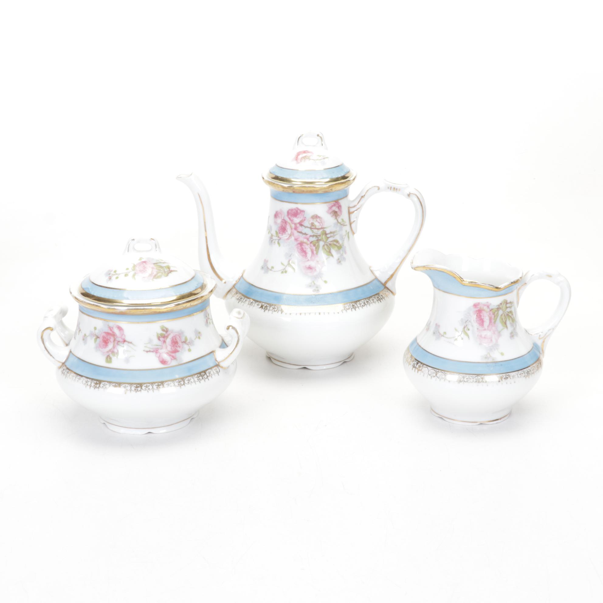 Royal Wettin Austria Coffee Set with Cauldon Gilded Plates and Other Tableware