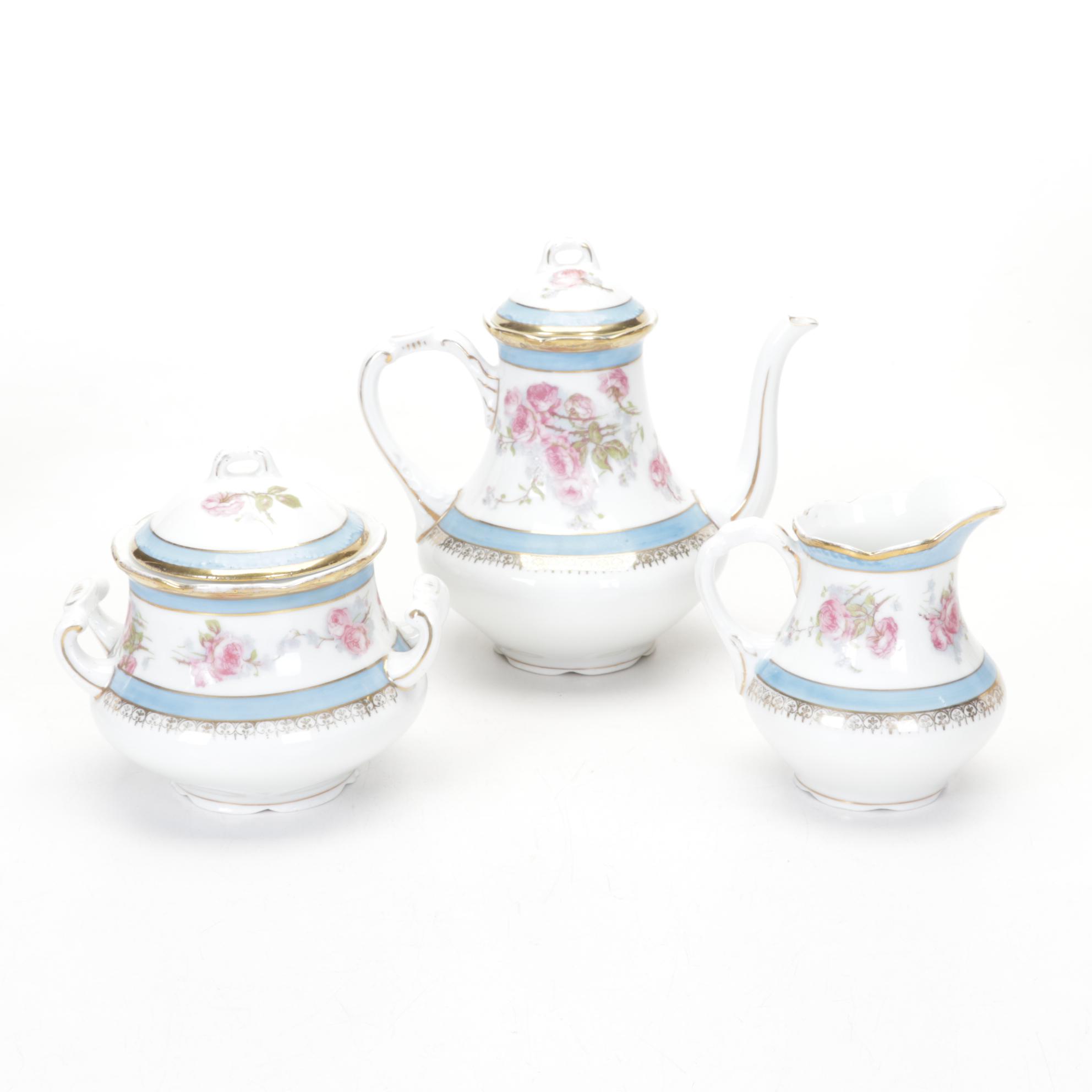 Royal Wettin Austria Coffee Set with Cauldon Gilded Plates and Other Tableware