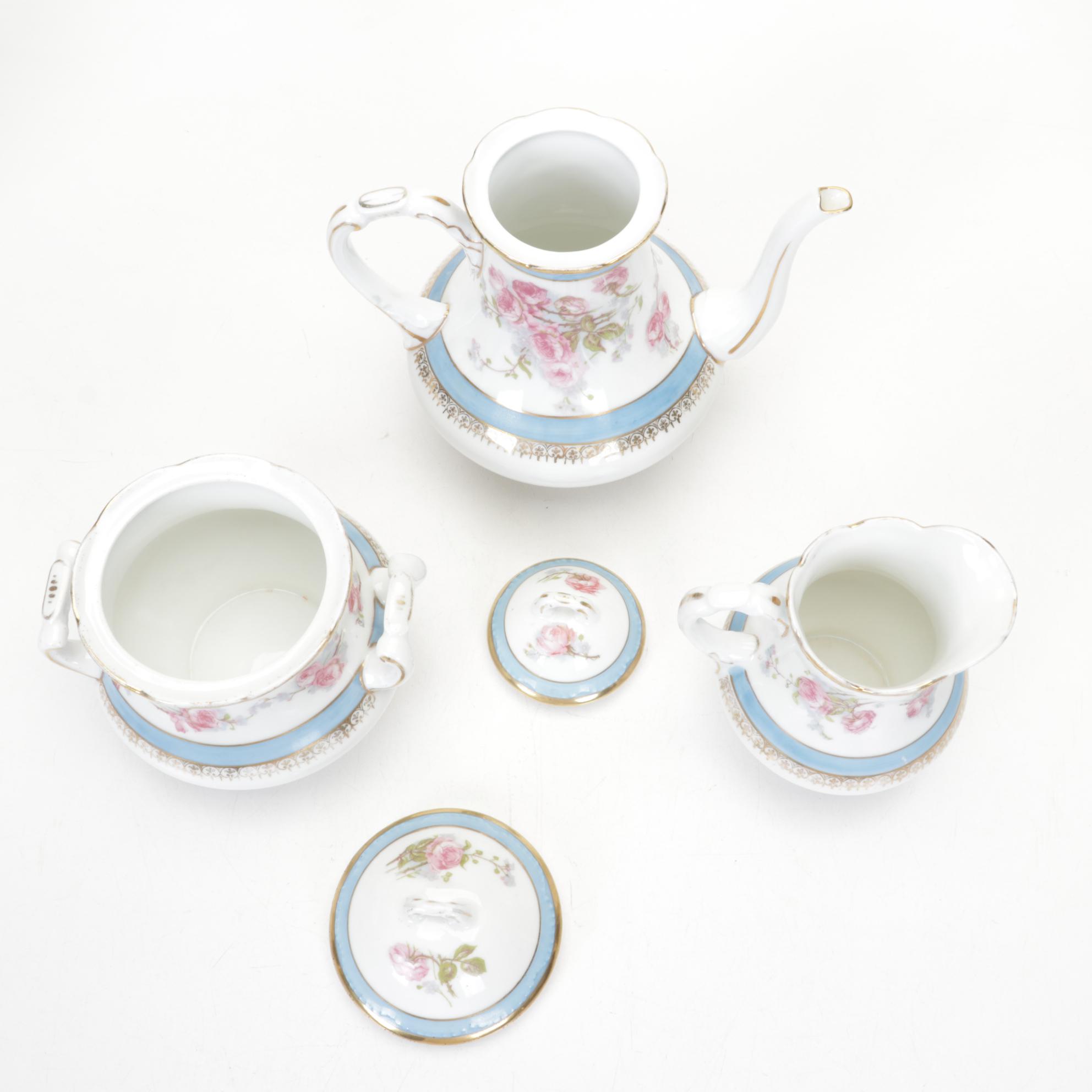 Royal Wettin Austria Coffee Set with Cauldon Gilded Plates and Other Tableware