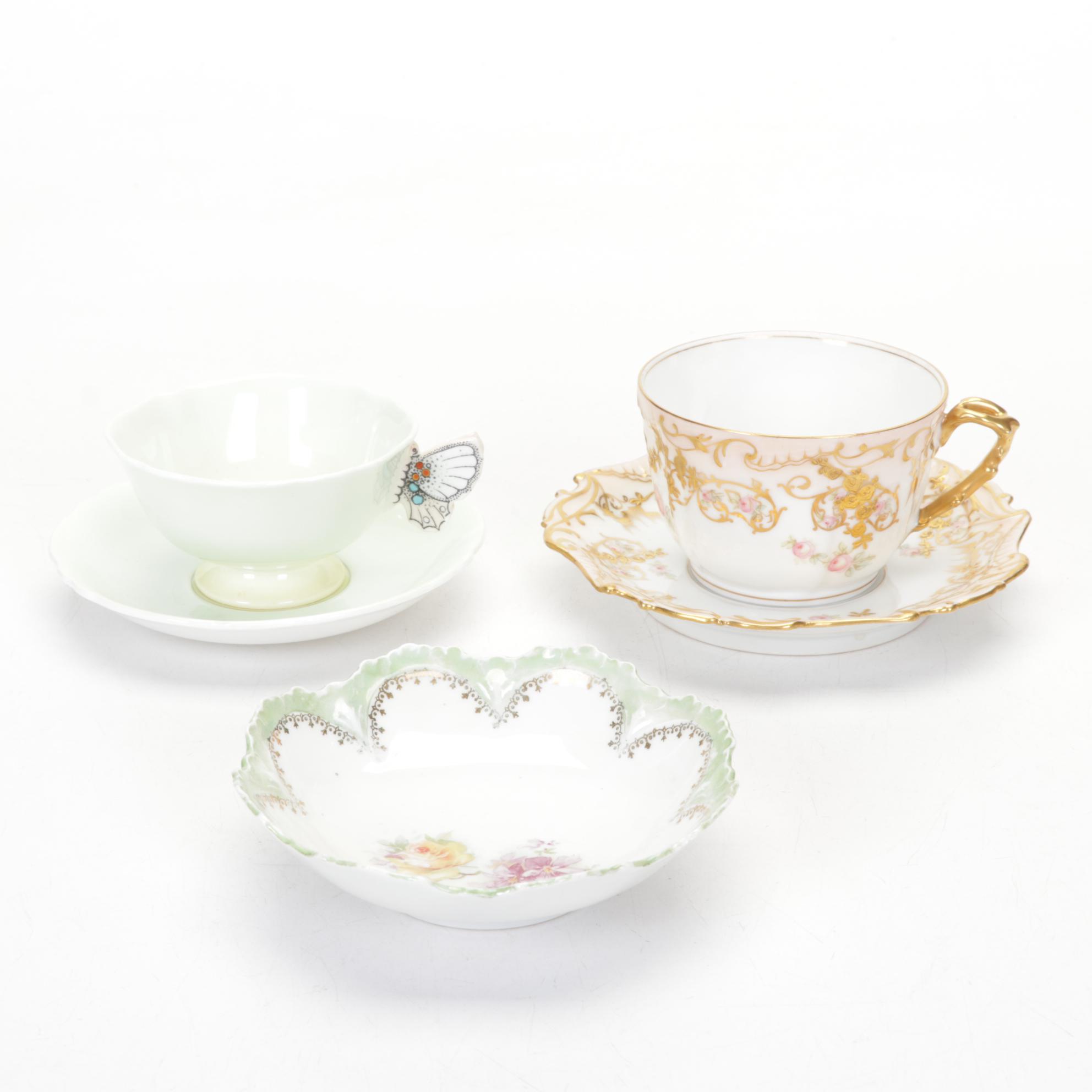 Royal Wettin Austria Coffee Set with Cauldon Gilded Plates and Other Tableware