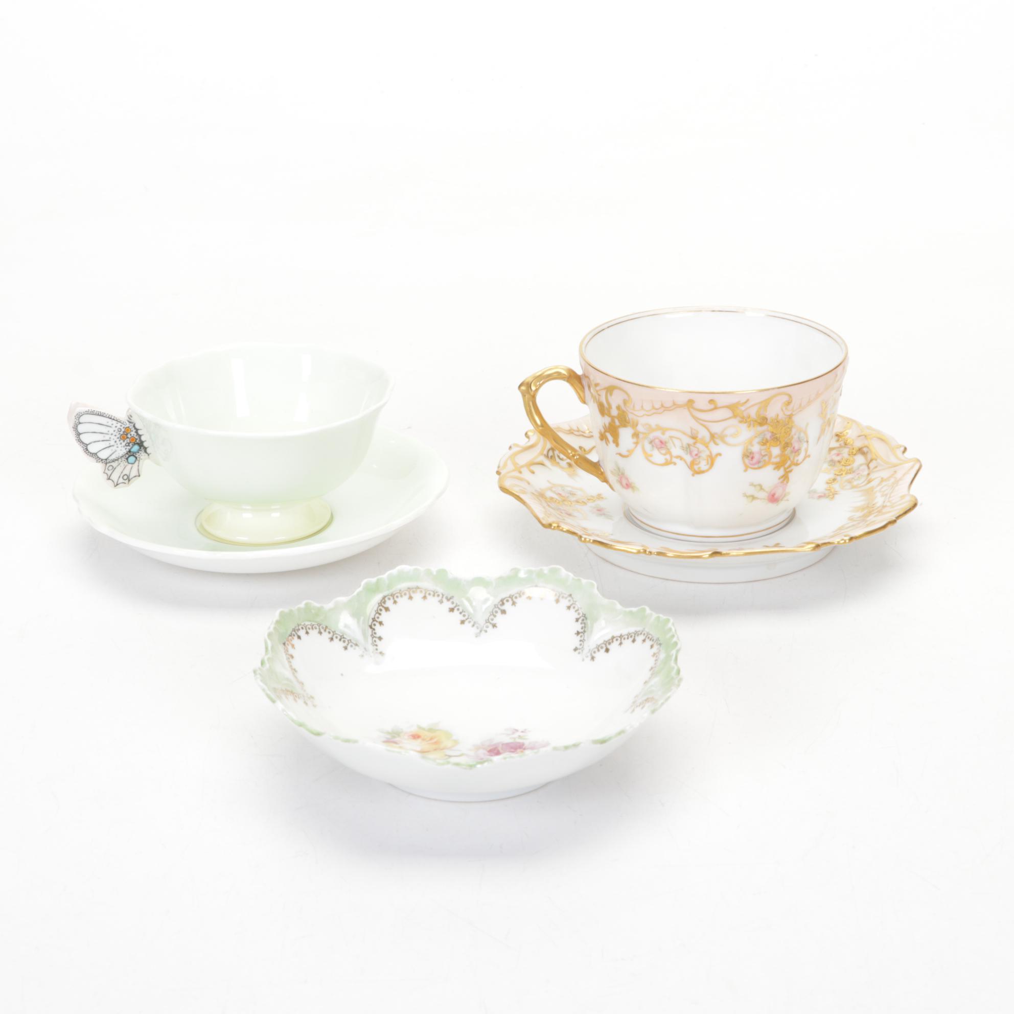 Royal Wettin Austria Coffee Set with Cauldon Gilded Plates and Other Tableware