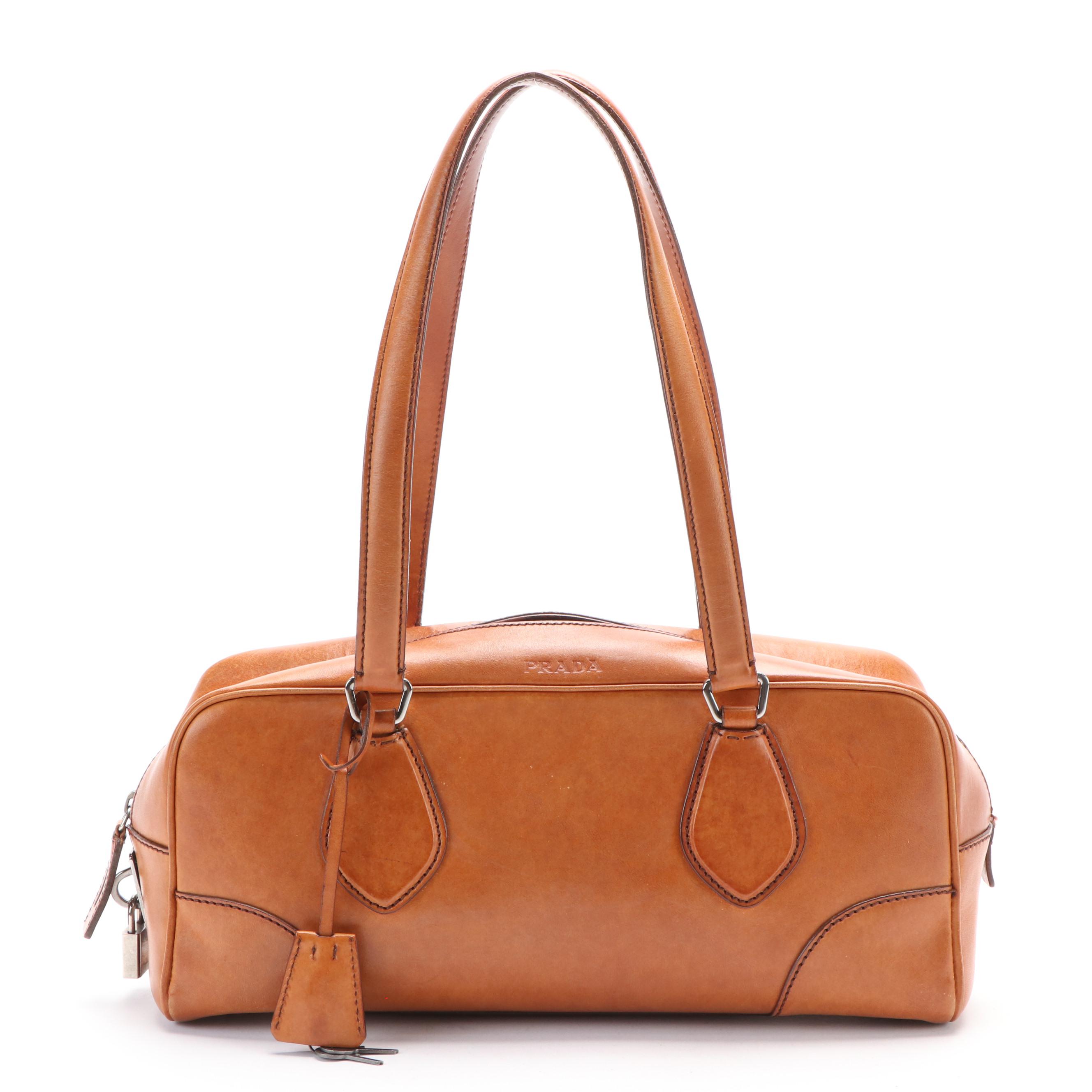 Vintage Prada Medium Tote in Tan Leather