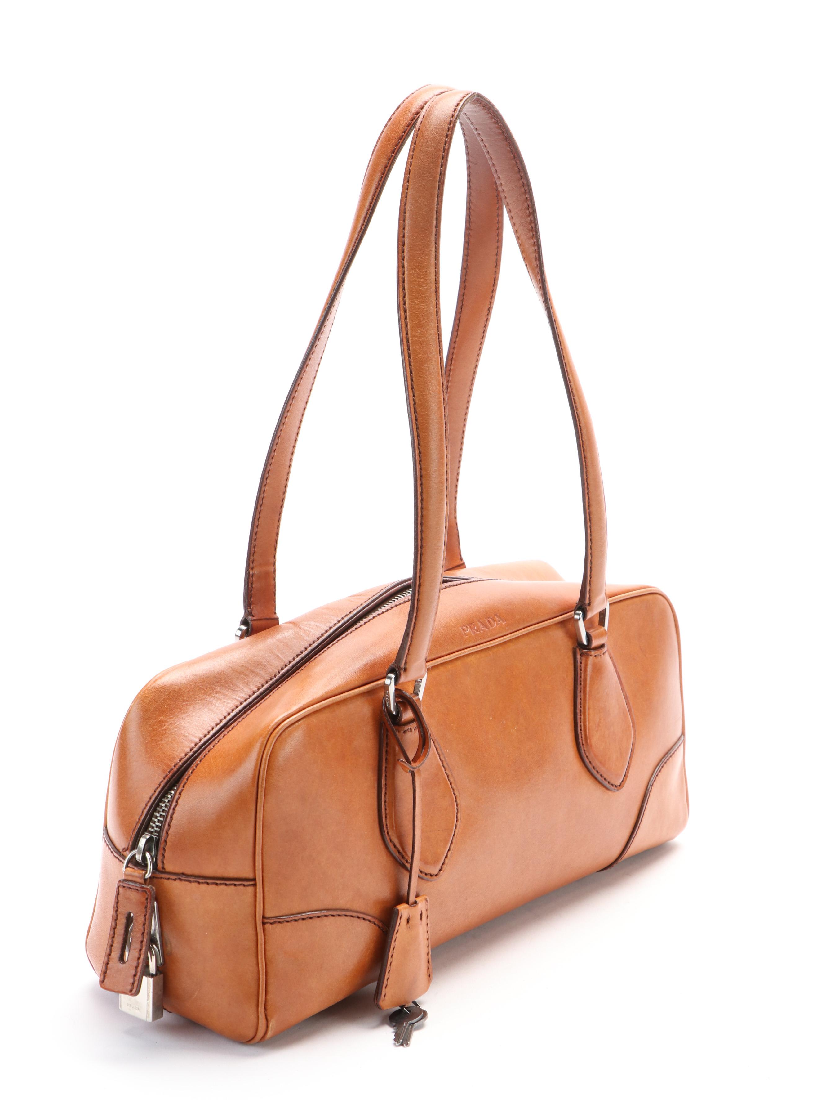 Vintage Prada Medium Tote in Tan Leather