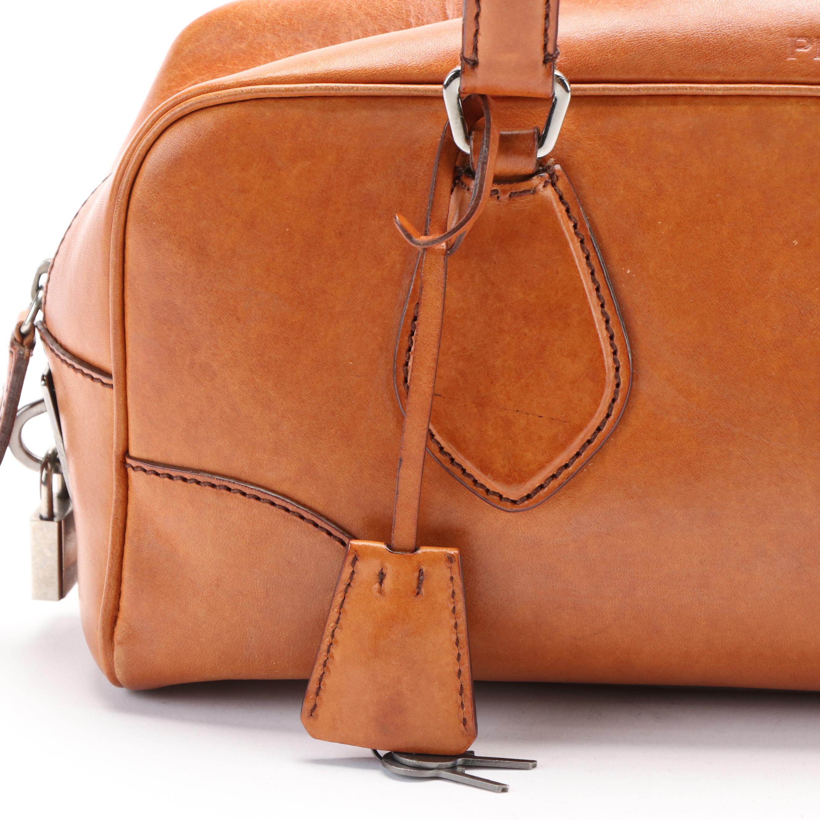 Vintage Prada Medium Tote in Tan Leather