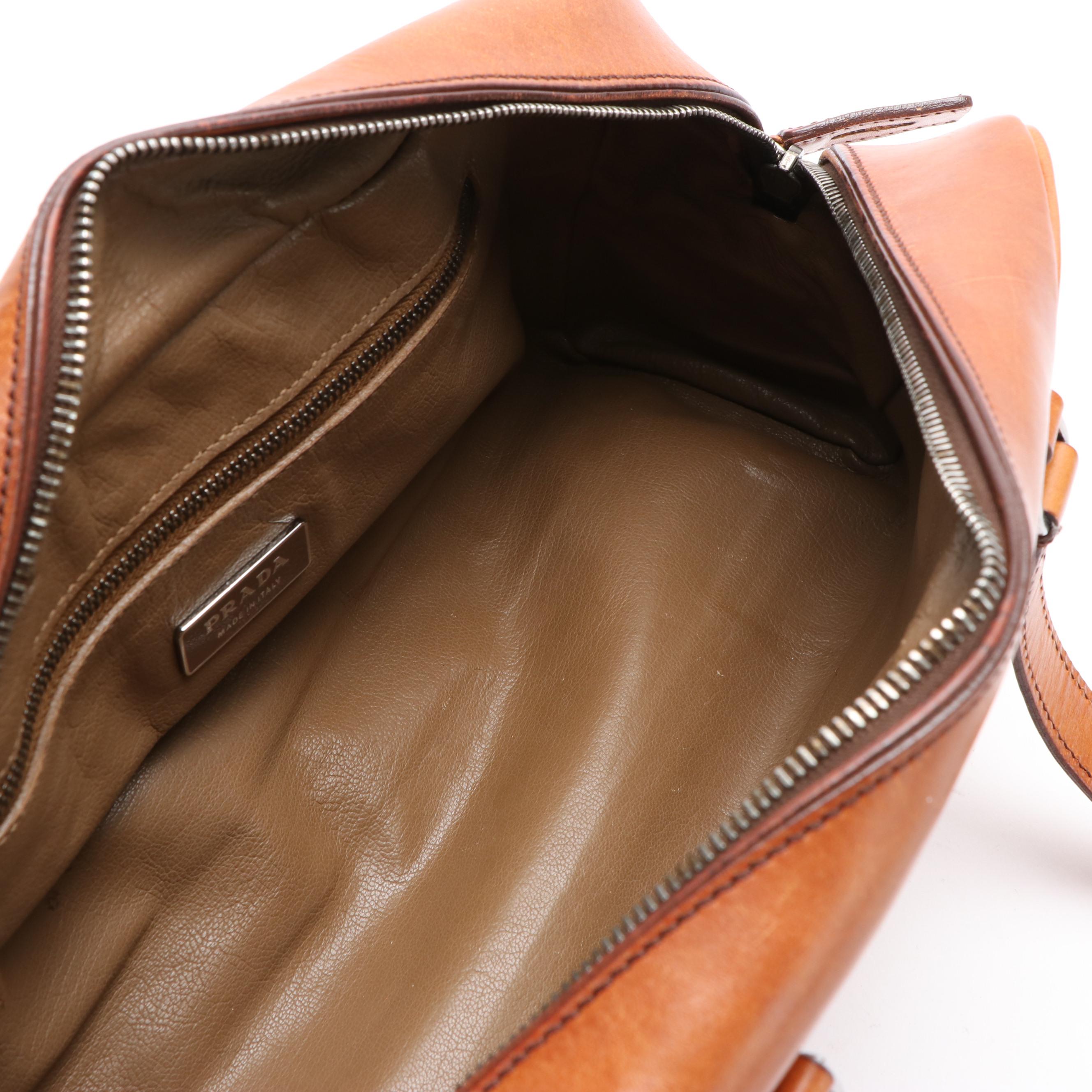 Vintage Prada Medium Tote in Tan Leather