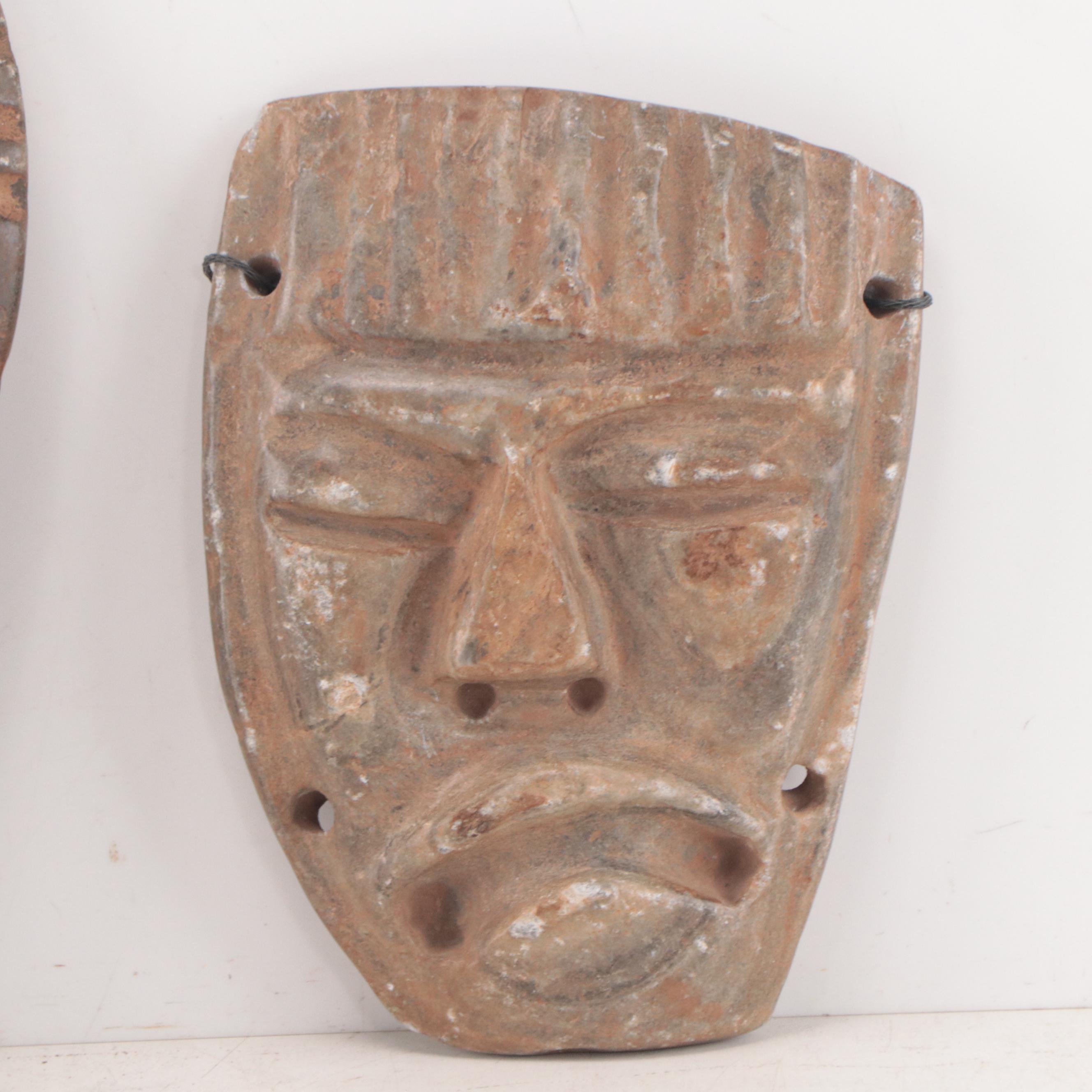 Mexican Pre-Columbian Style Carved Stone Masks, 20th Century
