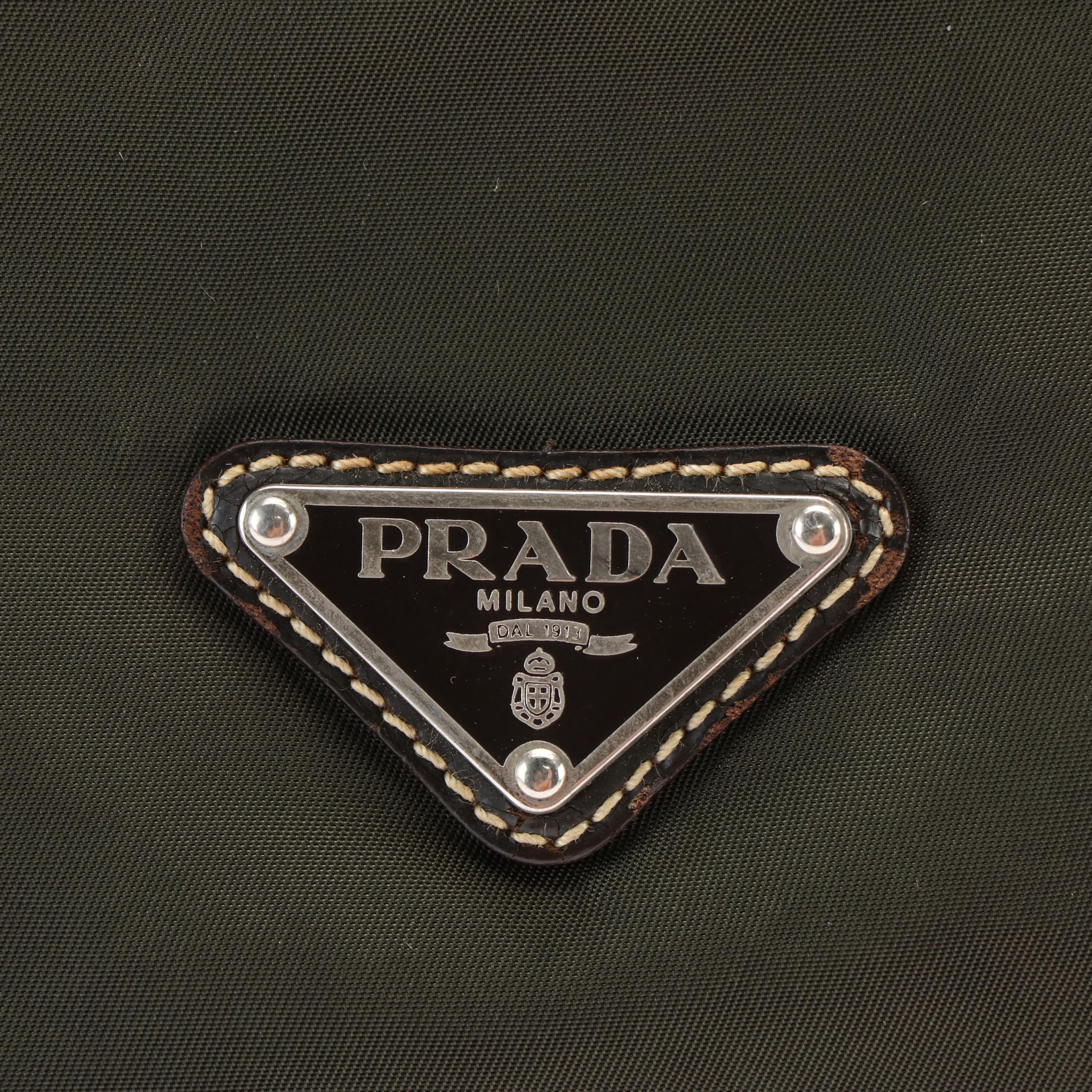 Prada Green Tessuto Nylon and Leather Shoulder Bag
