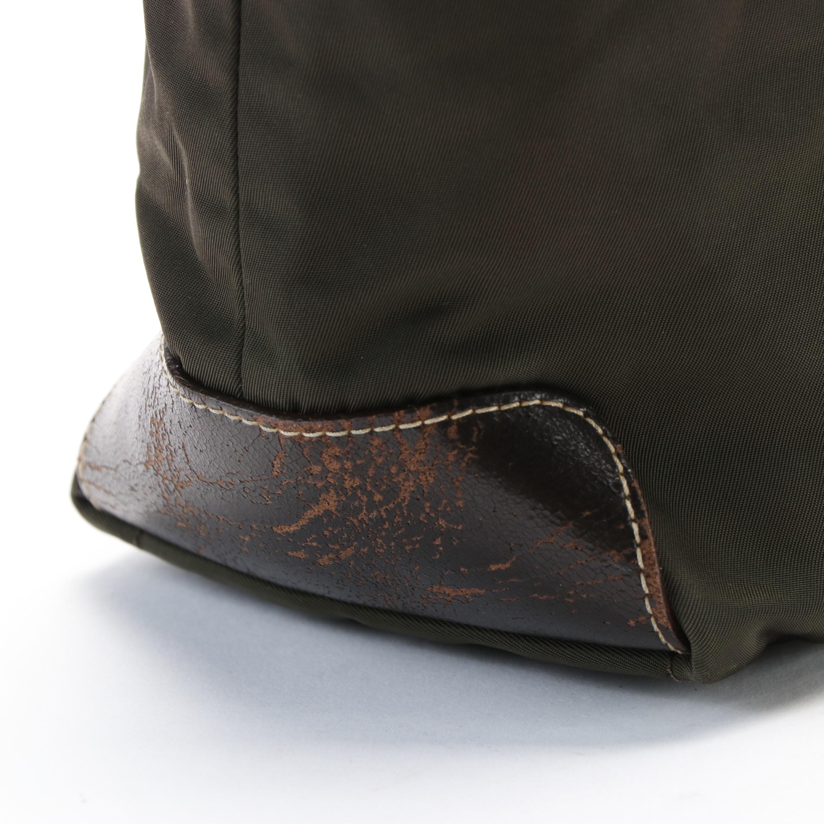 Prada Green Tessuto Nylon and Leather Shoulder Bag