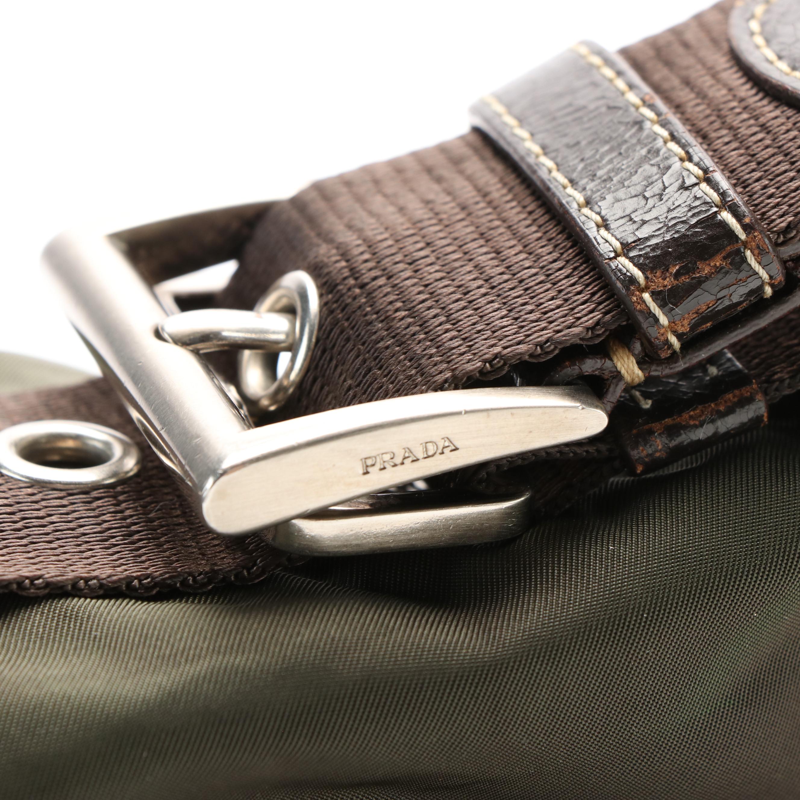 Prada Green Tessuto Nylon and Leather Shoulder Bag