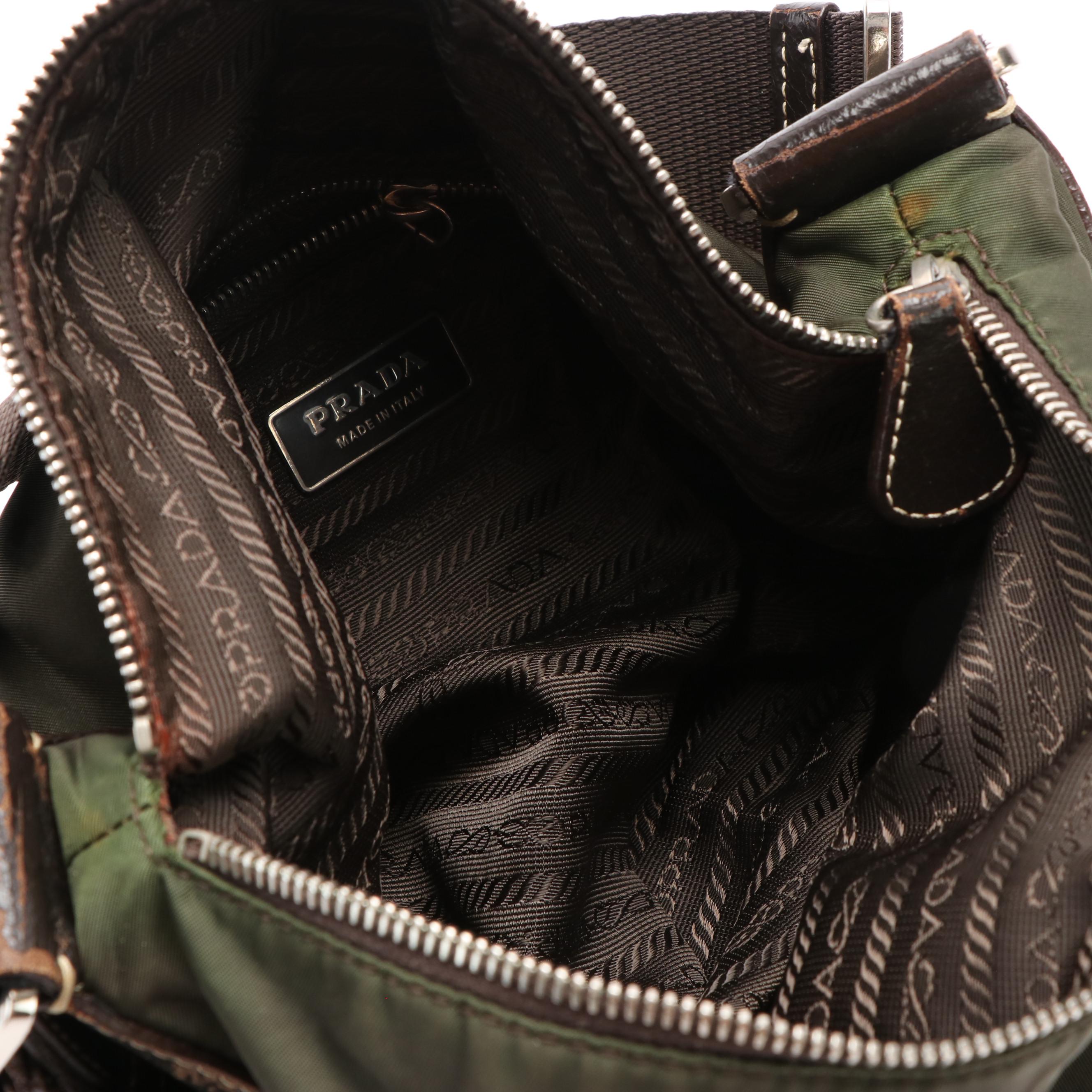 Prada Green Tessuto Nylon and Leather Shoulder Bag
