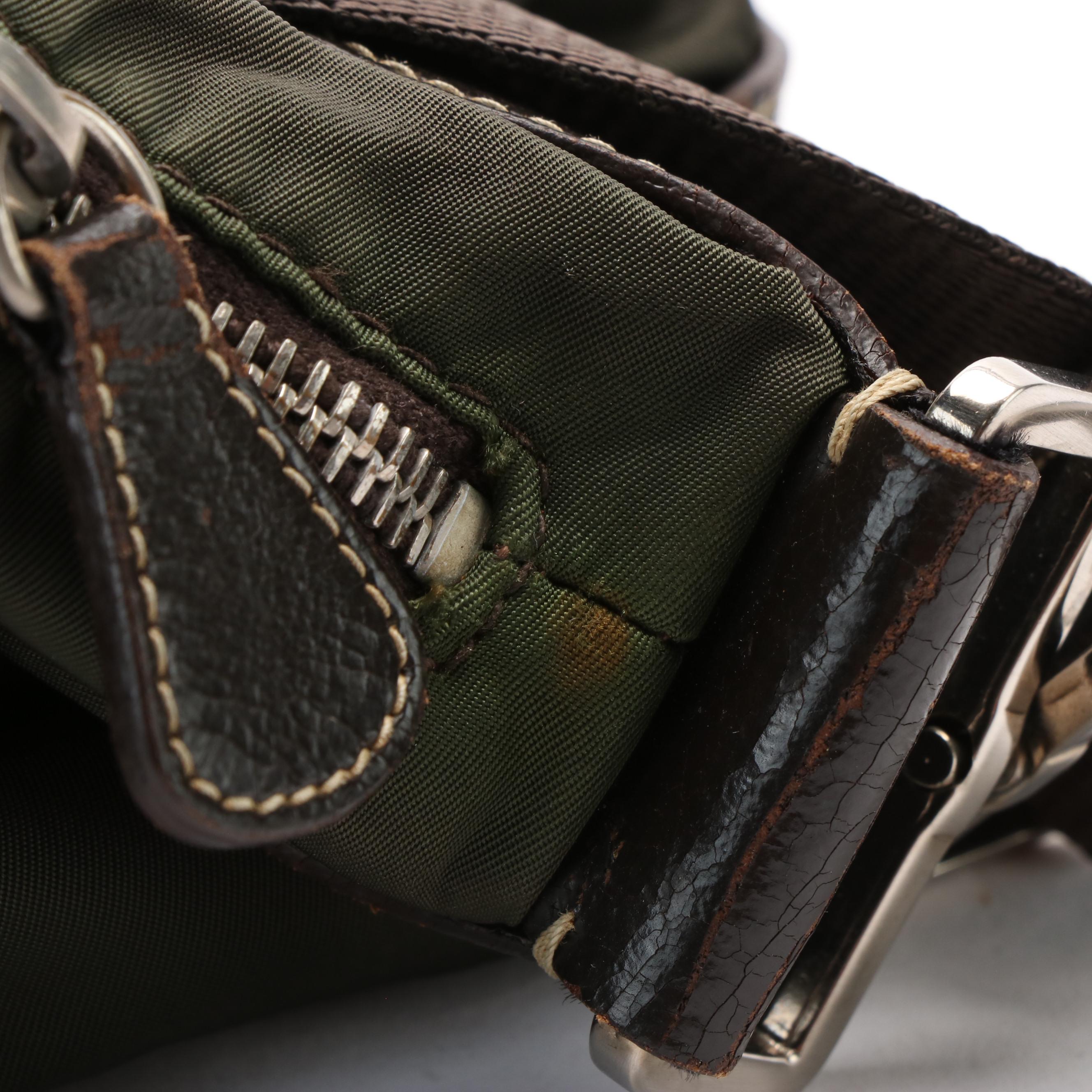 Prada Green Tessuto Nylon and Leather Shoulder Bag