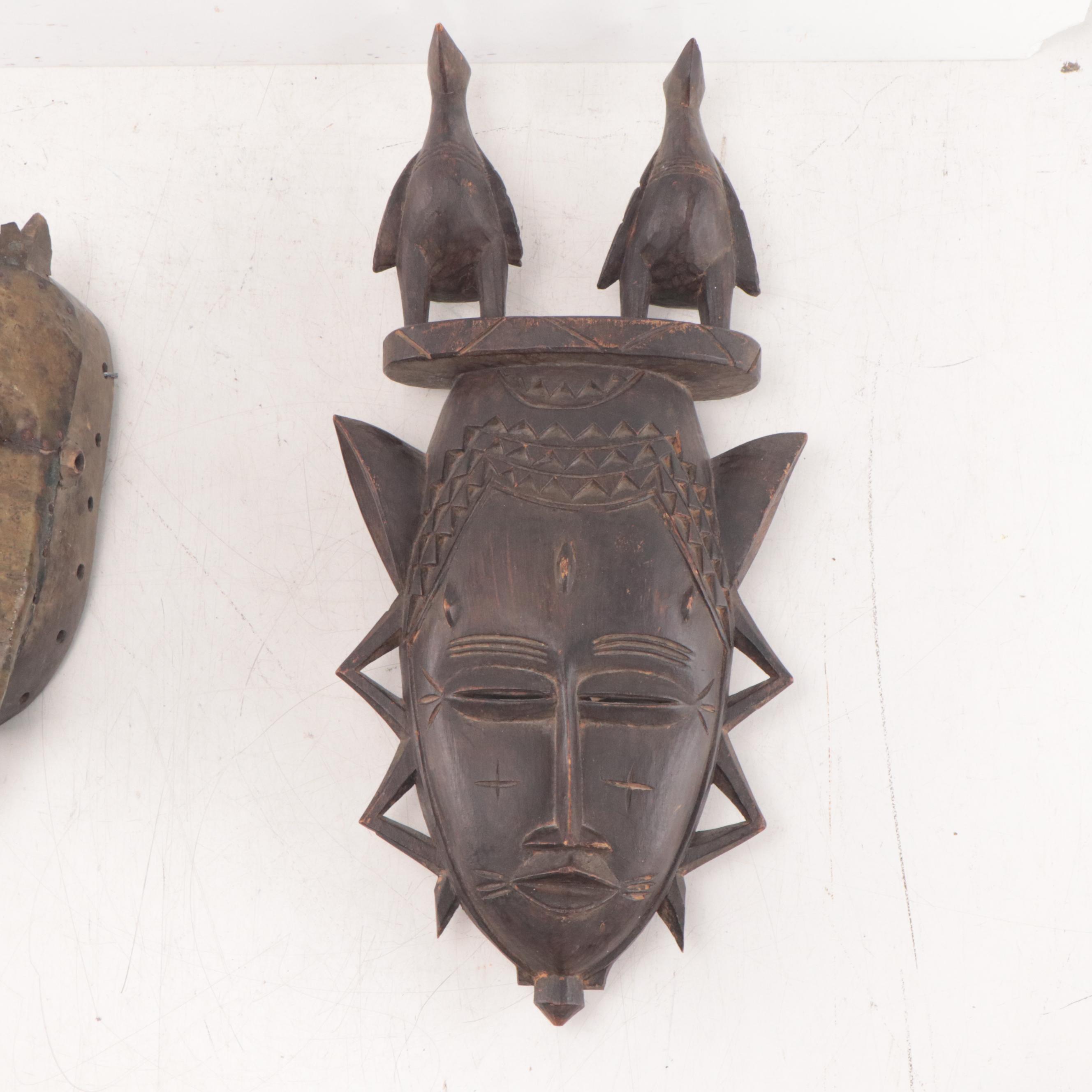 African and Guatemalan Carved Wood Masks, Late 20th Century