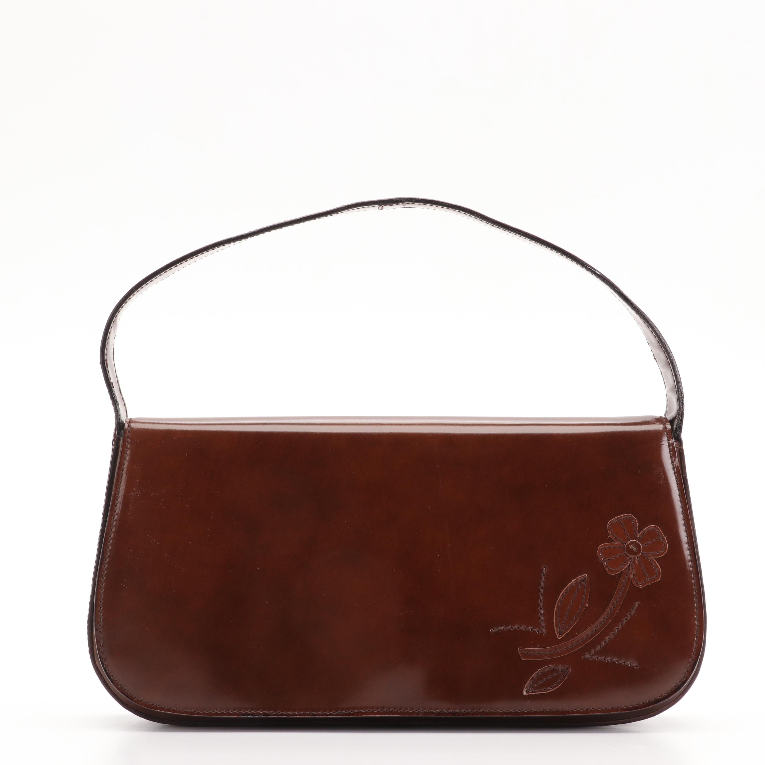 Prada Patent Leather Underarm Bag with Embroidered Flower