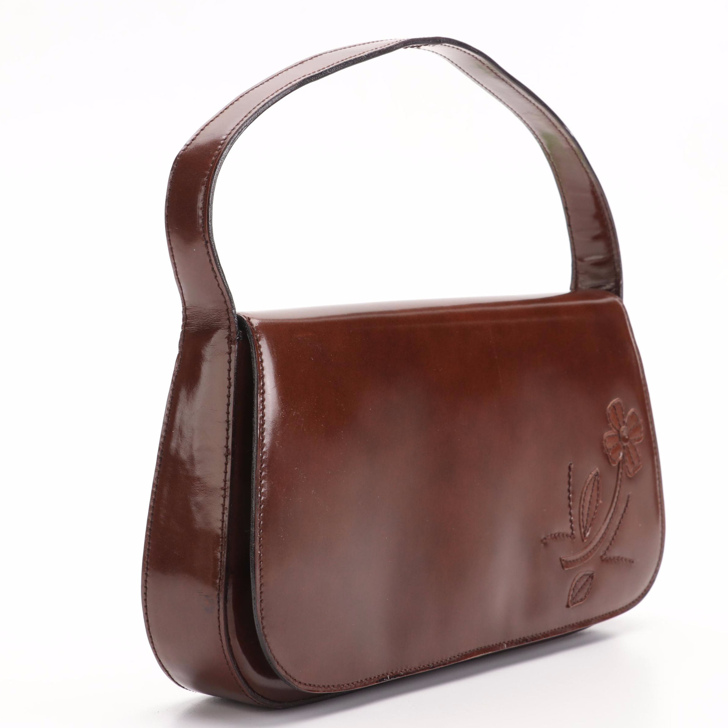 Prada Patent Leather Underarm Bag with Embroidered Flower