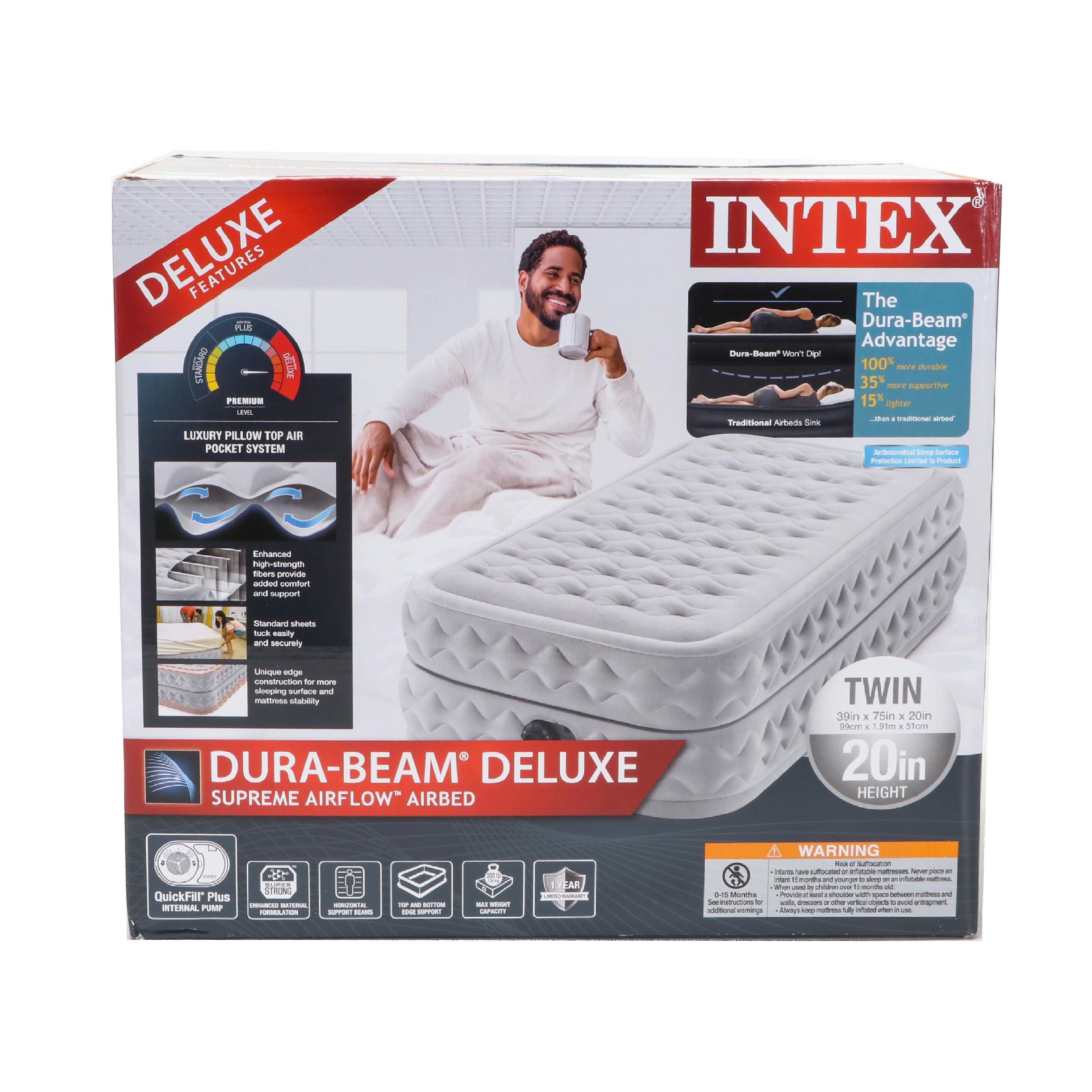 Dura-Beam Deluxe Twin Air Mattress w/ Built-In Electric Pump