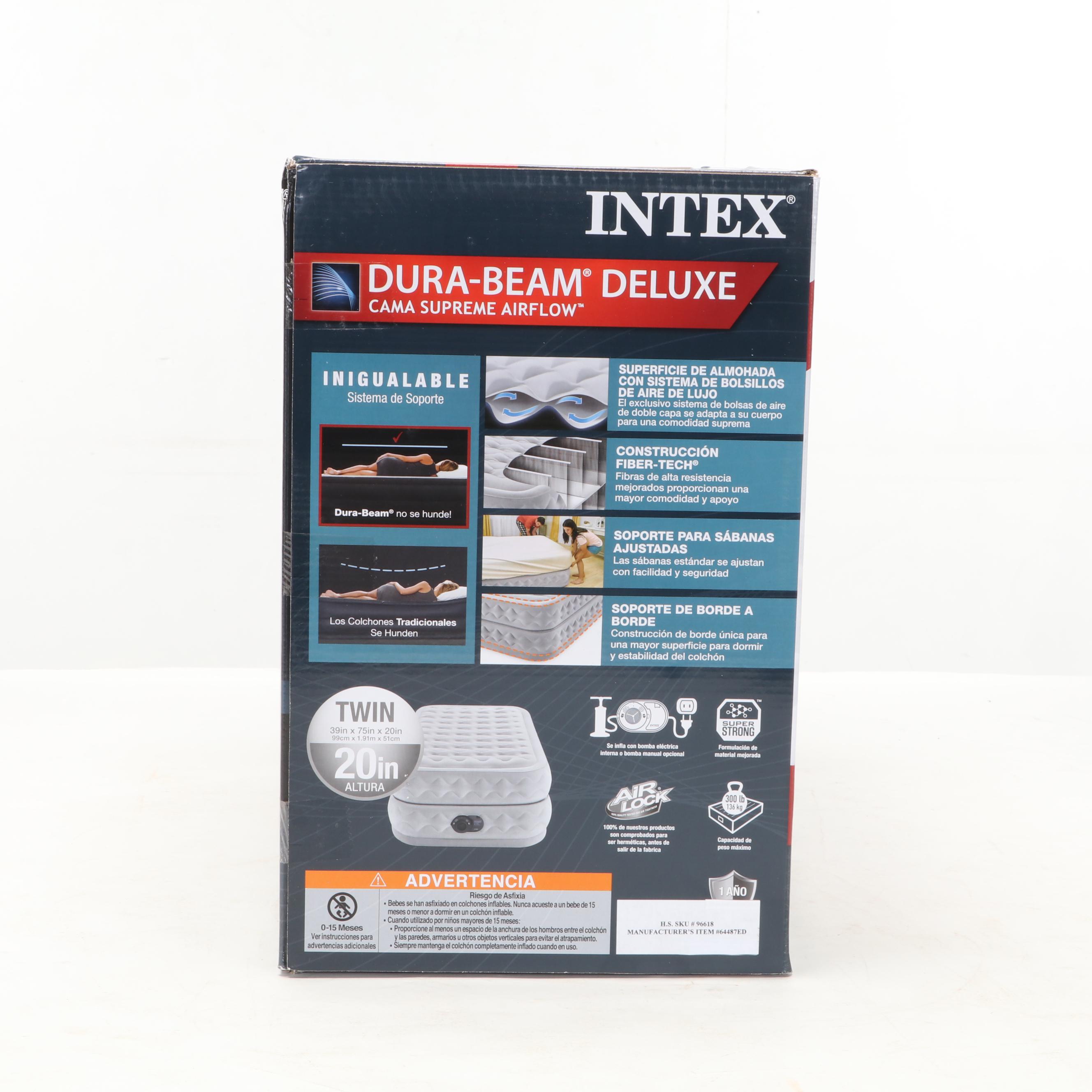 Dura-Beam Deluxe Twin Air Mattress w/ Built-In Electric Pump