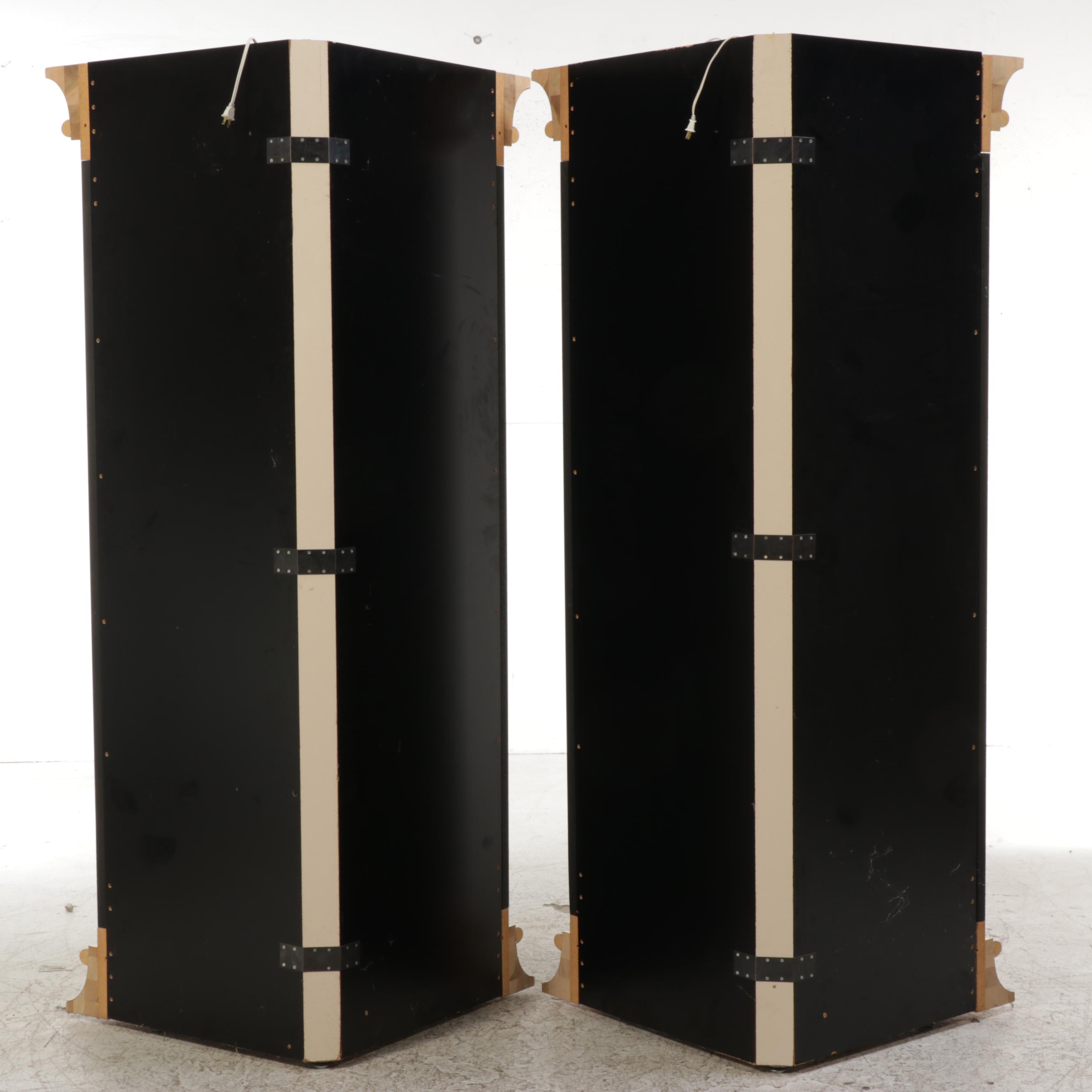 Pair of Brass-Clad, Glass-Front Corner Display Cabinets