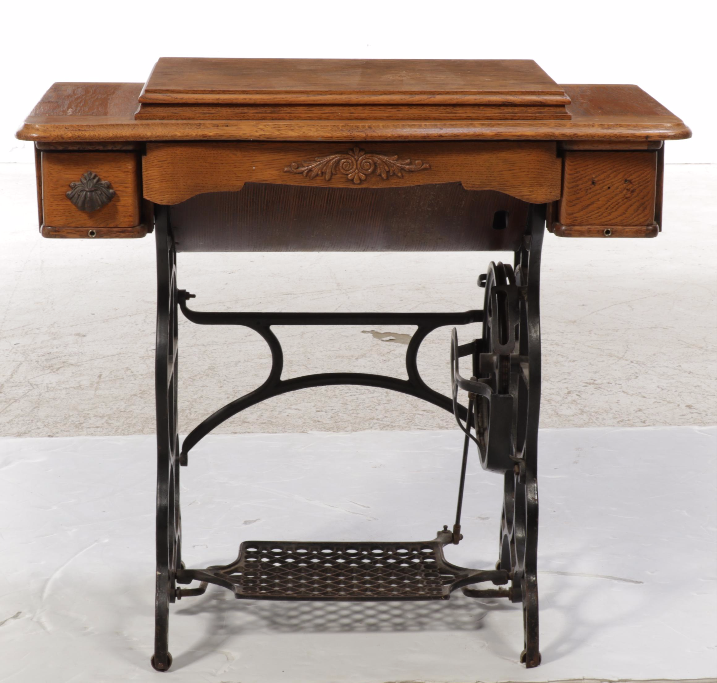Davis Oak and Cast Iron Treadle Base Sewing Machine, Early 20th Century