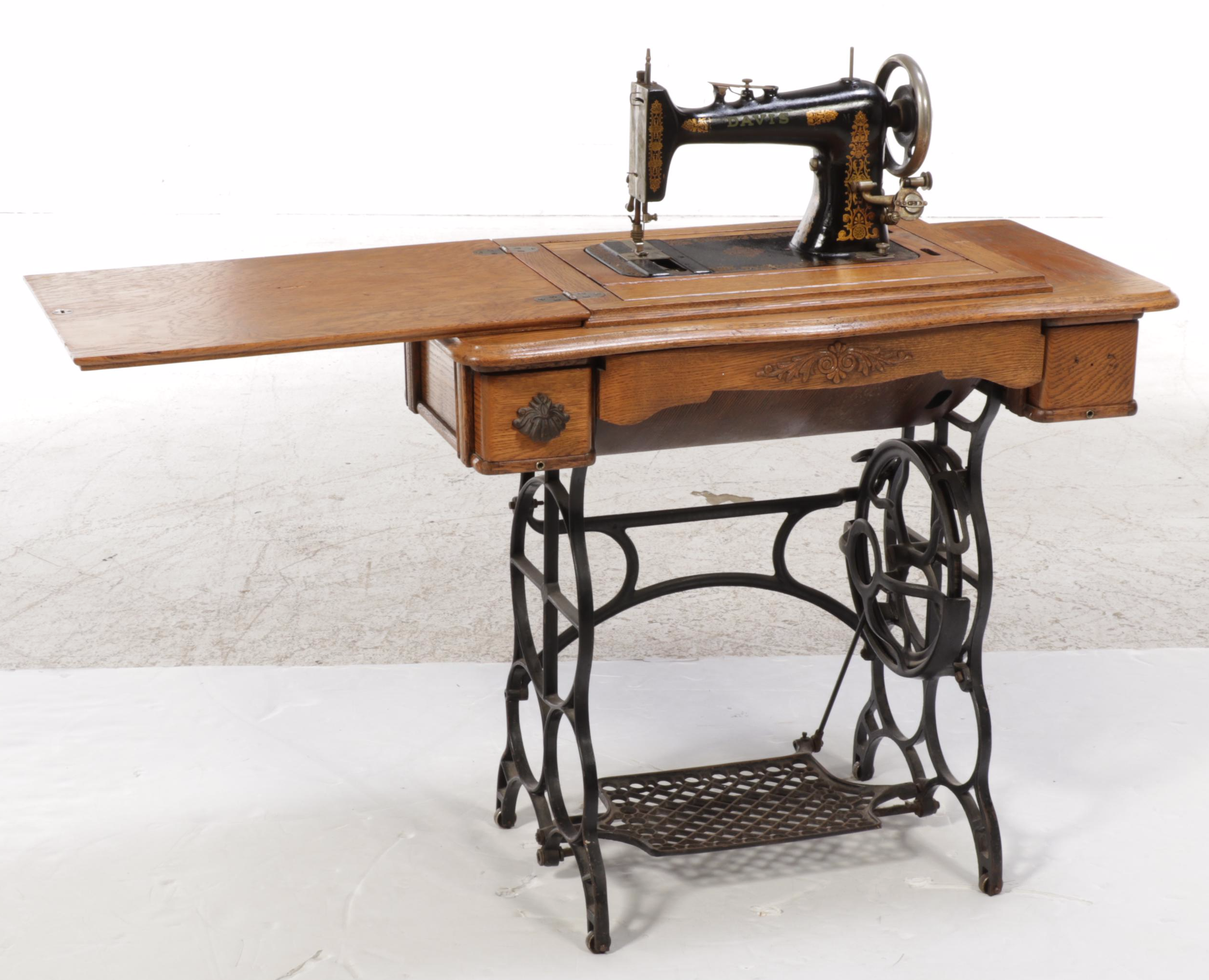 Davis Oak and Cast Iron Treadle Base Sewing Machine, Early 20th Century