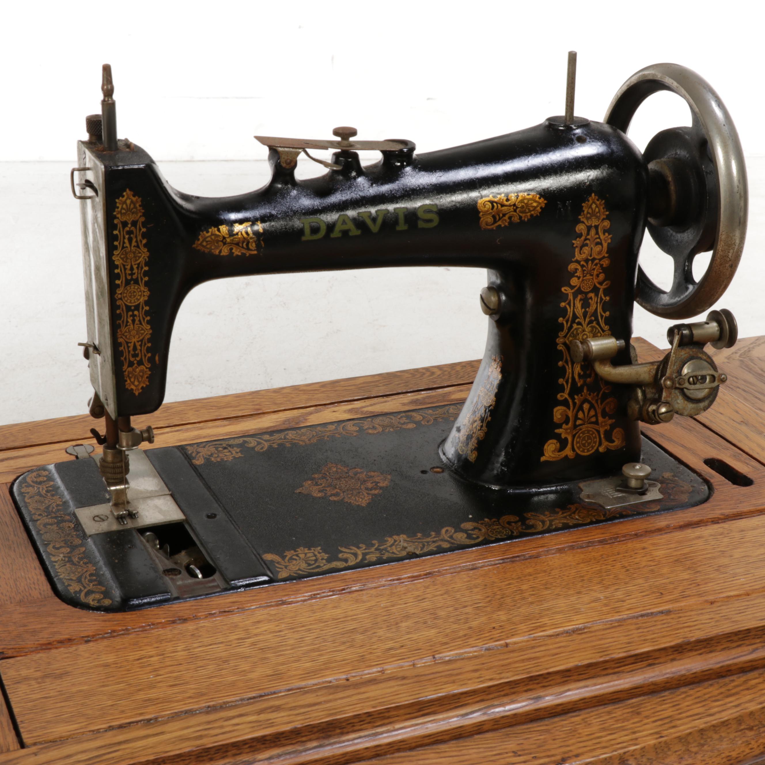 Davis Oak and Cast Iron Treadle Base Sewing Machine, Early 20th Century
