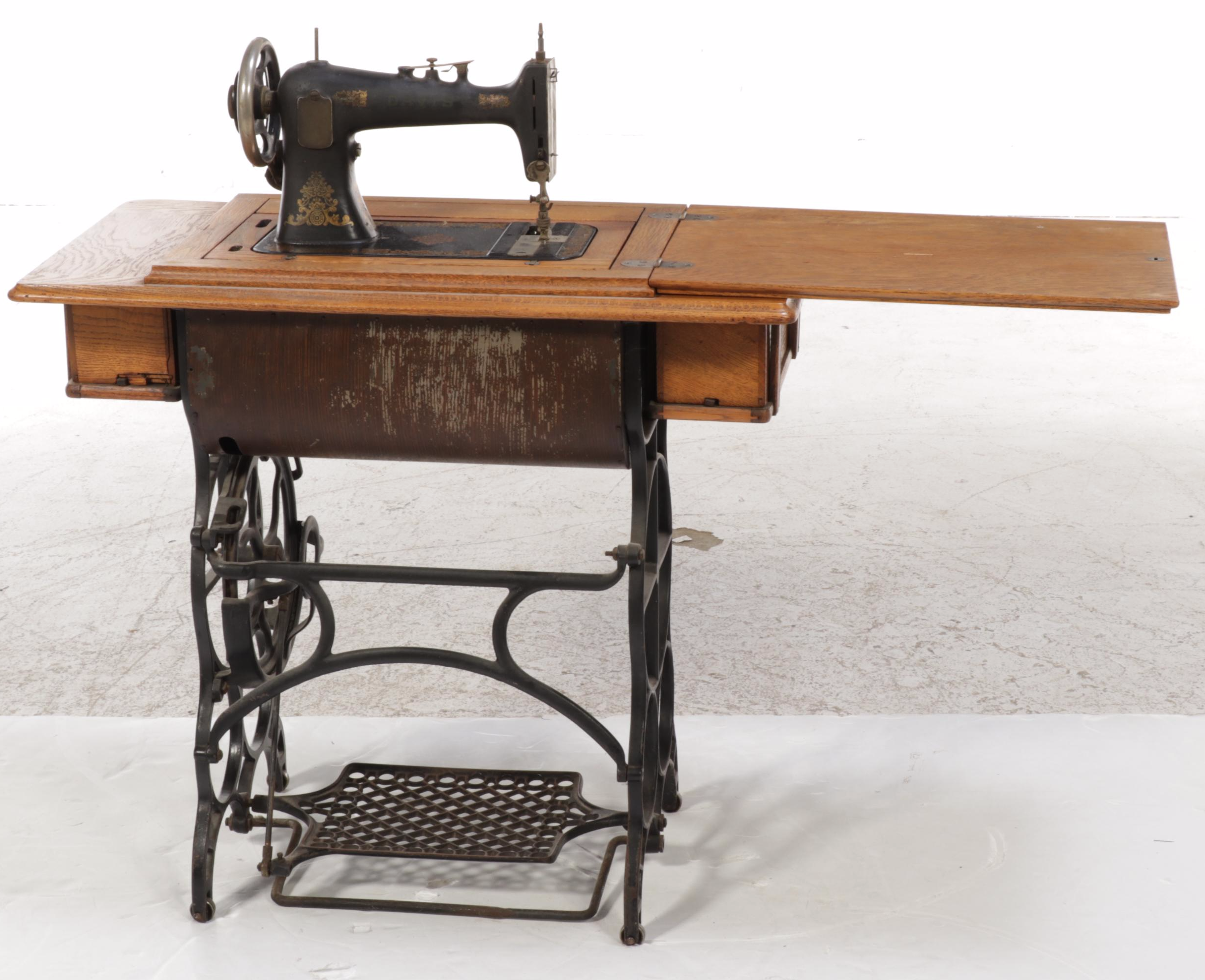 Davis Oak and Cast Iron Treadle Base Sewing Machine, Early 20th Century
