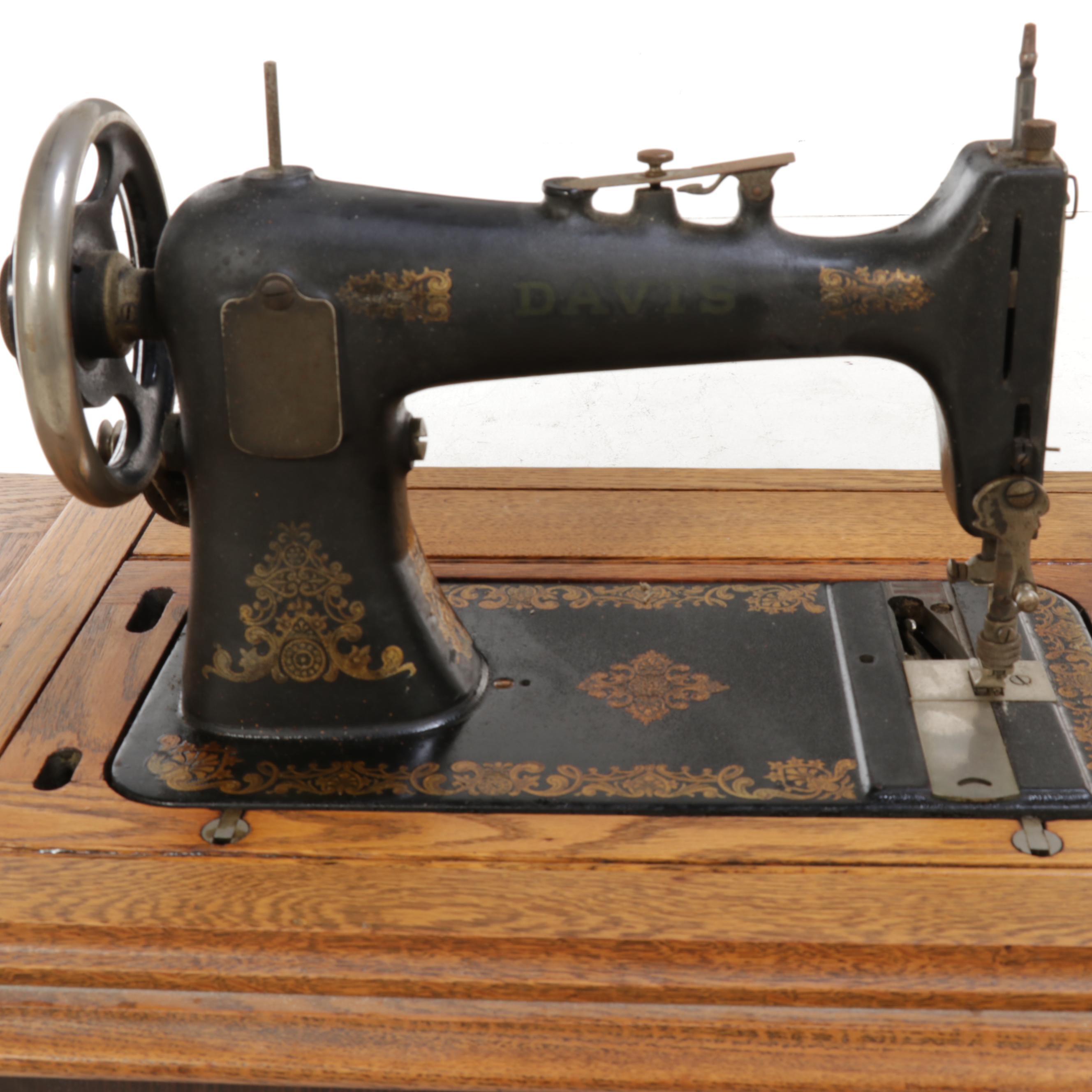 Davis Oak and Cast Iron Treadle Base Sewing Machine, Early 20th Century