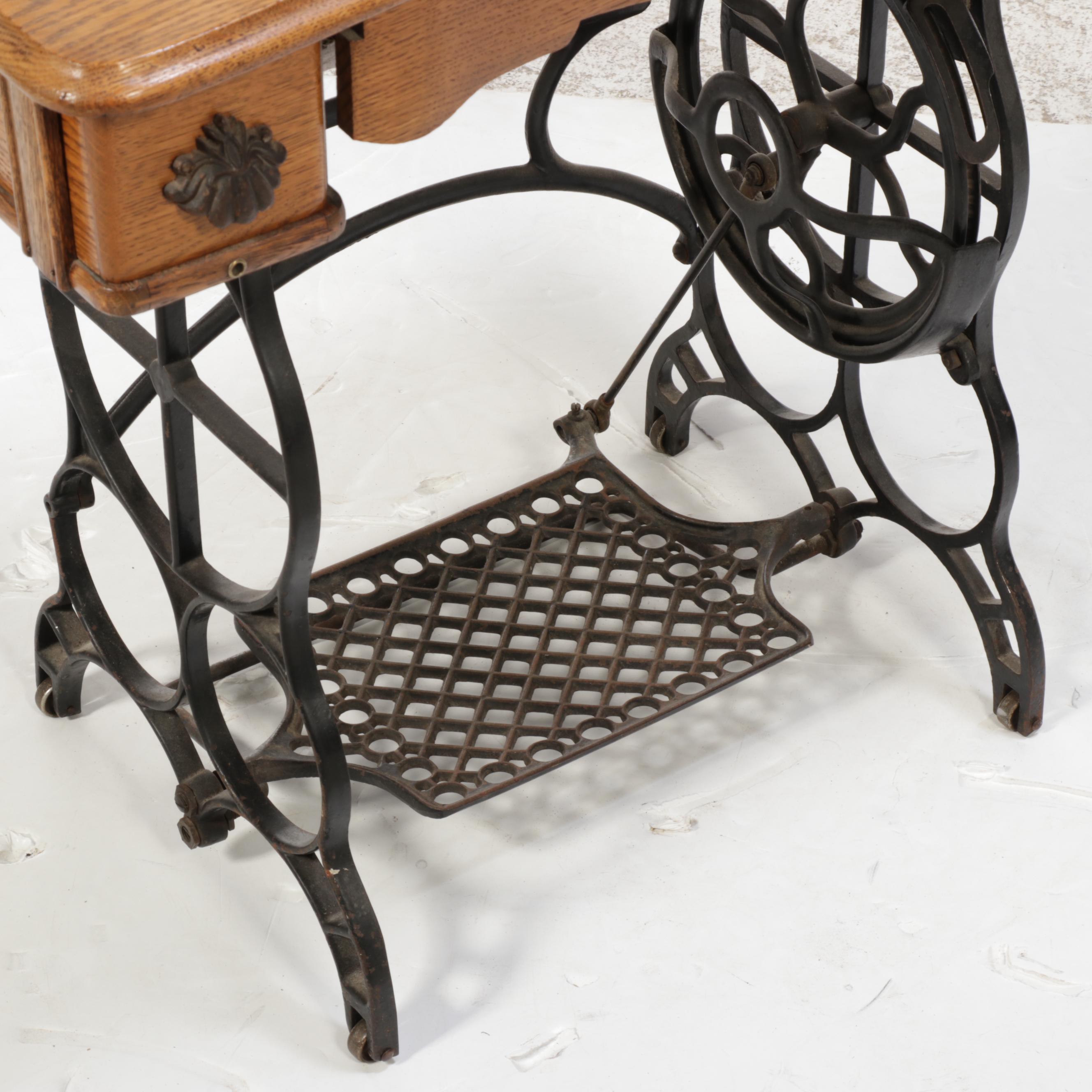 Davis Oak and Cast Iron Treadle Base Sewing Machine, Early 20th Century