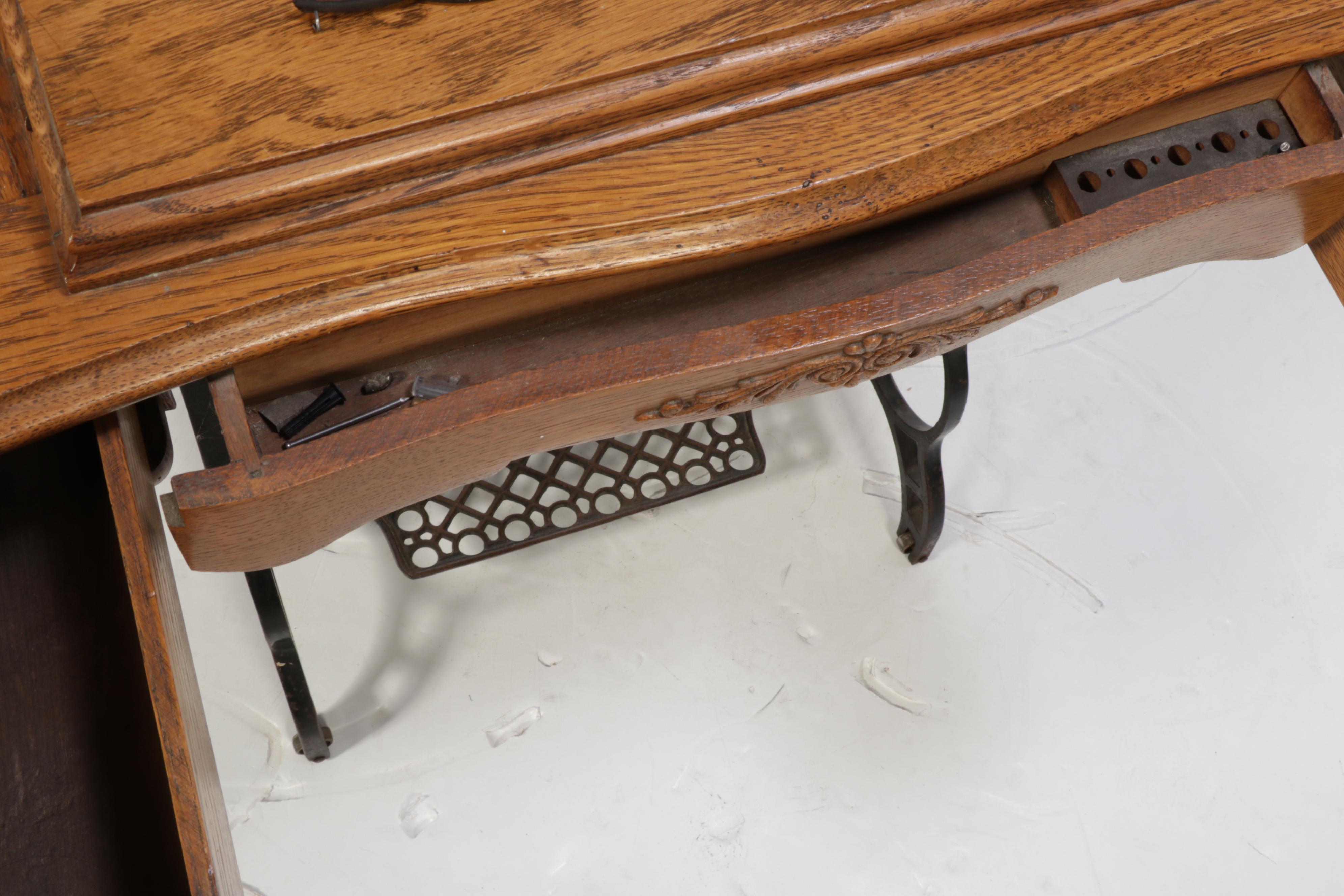 Davis Oak and Cast Iron Treadle Base Sewing Machine, Early 20th Century