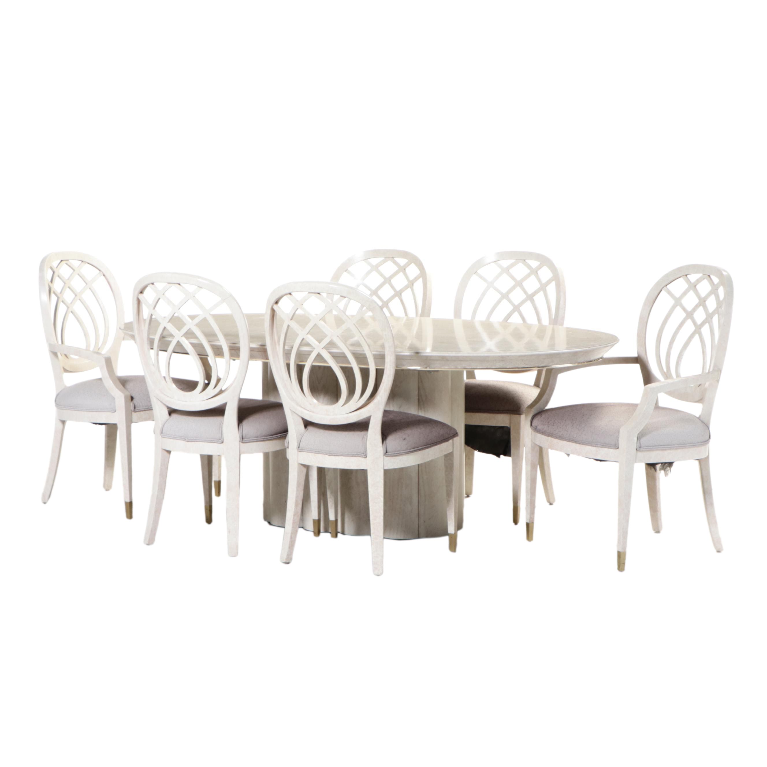 Six Henredon Cerused Ash Dining Chairs and Extension Dining Table