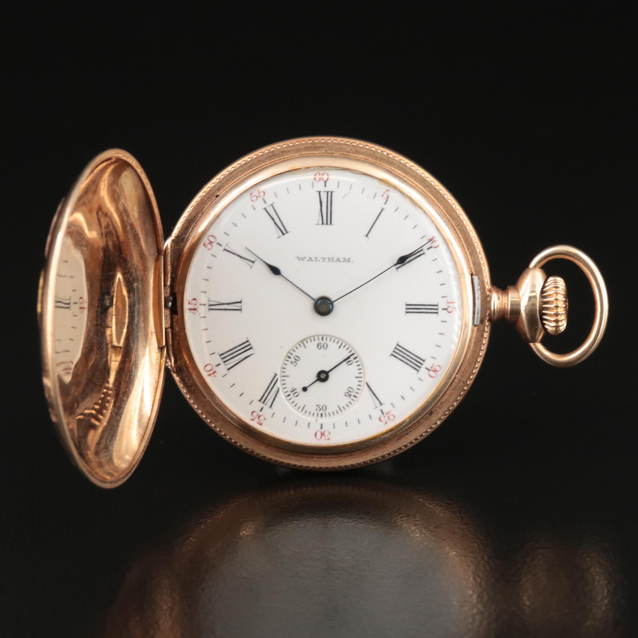 14K Waltham Multi-Color Ornate Hunting Case Pocket Watch