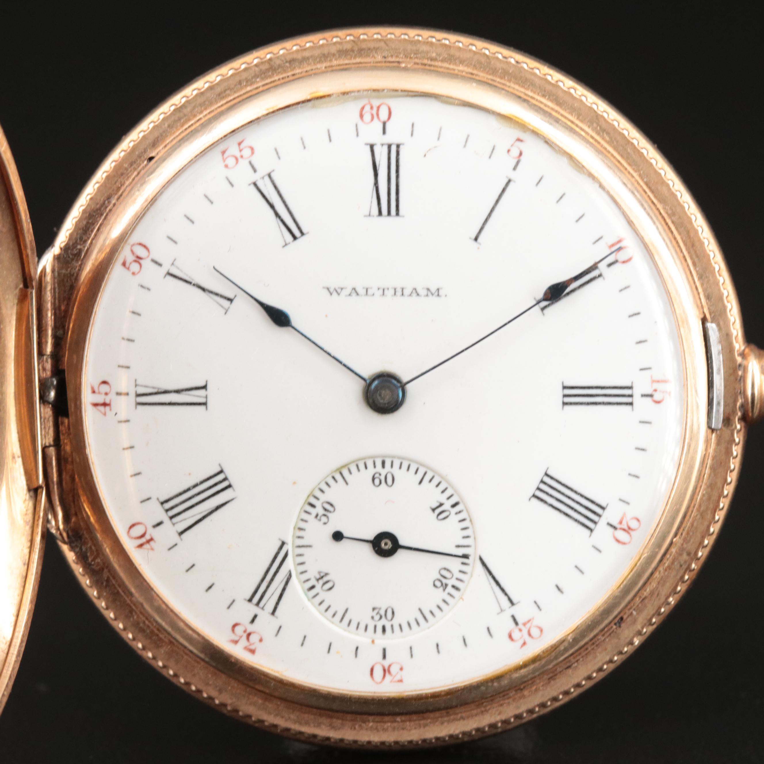 14K Waltham Multi-Color Ornate Hunting Case Pocket Watch