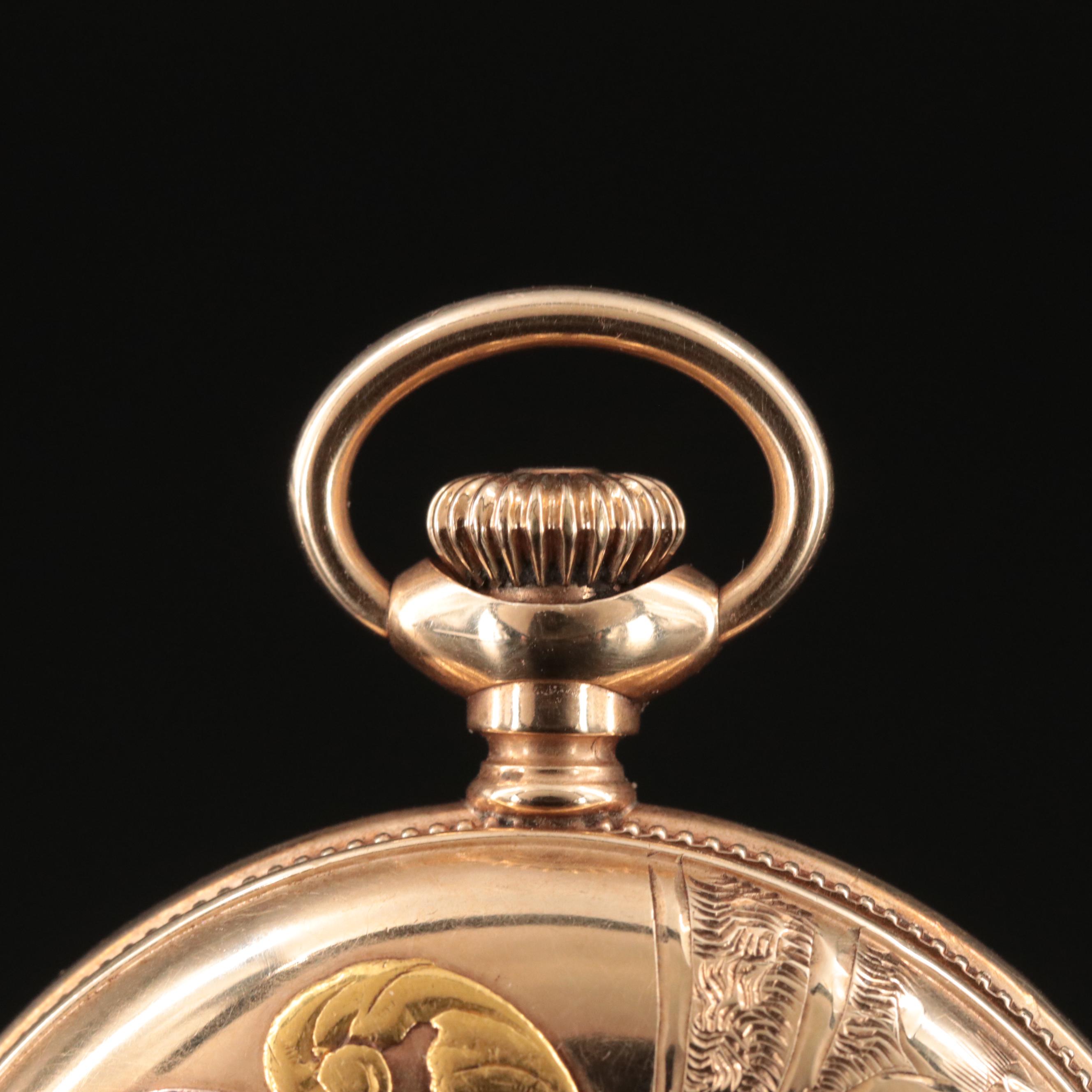 14K Waltham Multi-Color Ornate Hunting Case Pocket Watch