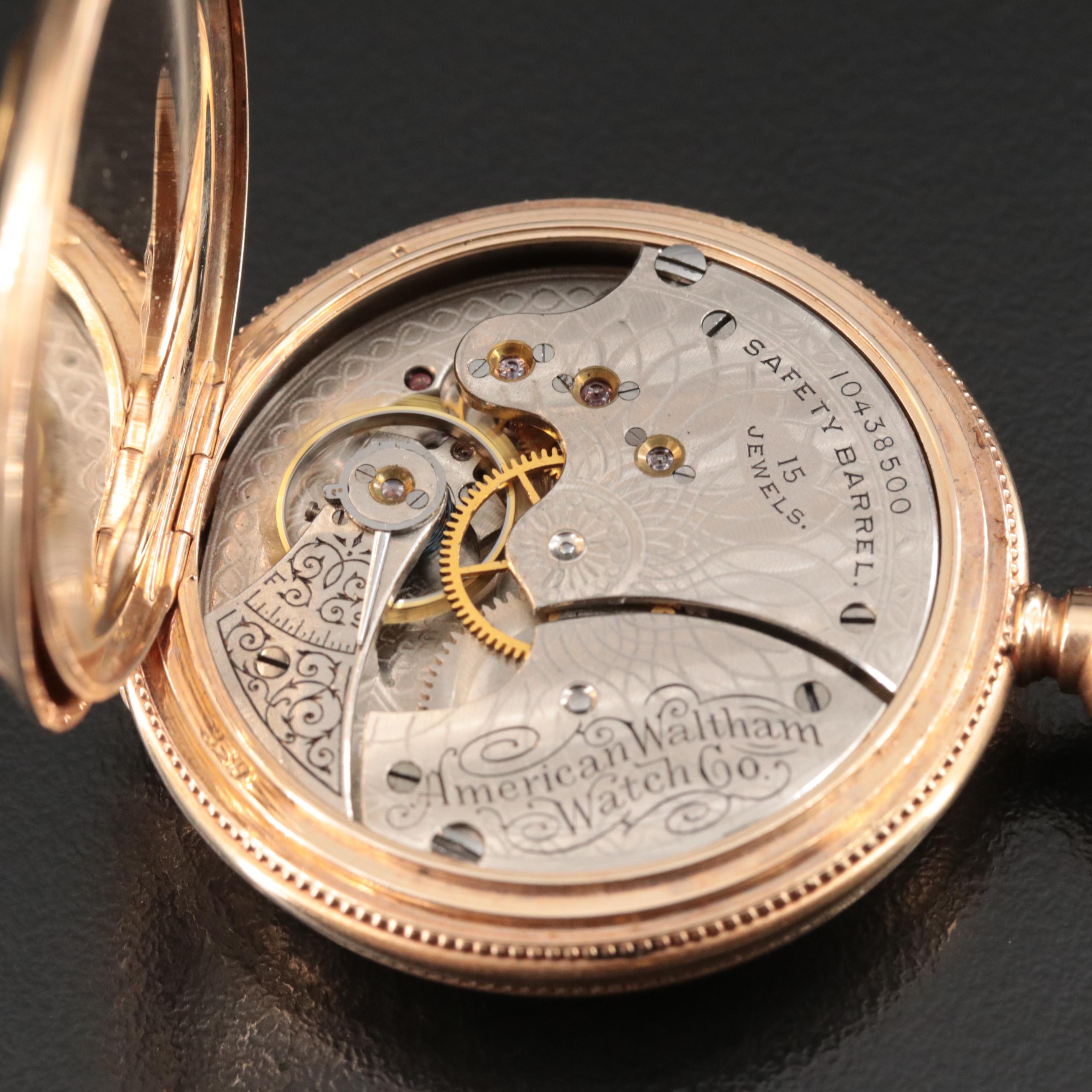 14K Waltham Multi-Color Ornate Hunting Case Pocket Watch