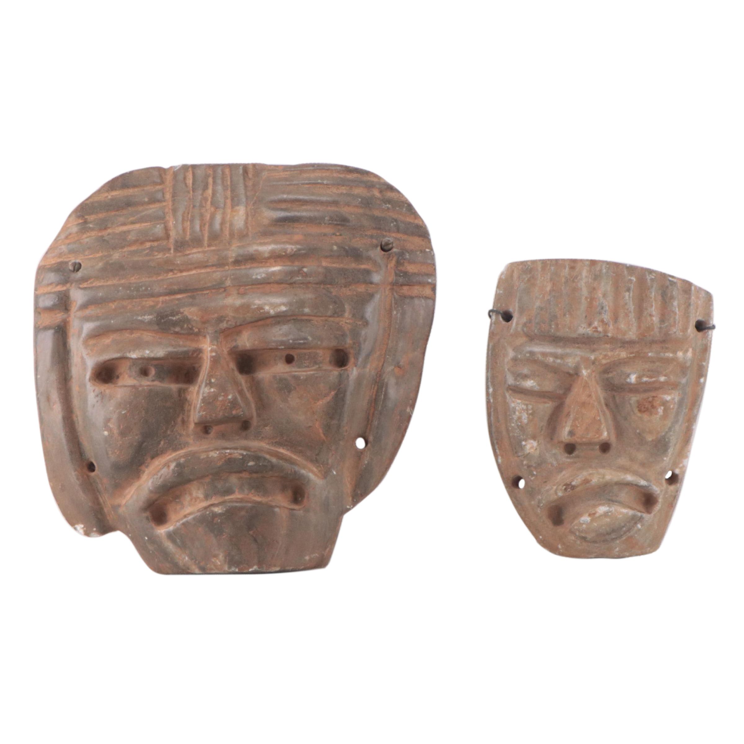 Mexican Pre-Columbian Style Carved Stone Masks, 20th Century