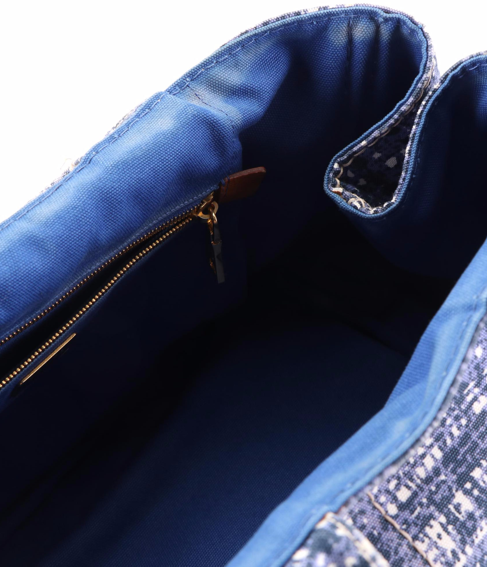 Prada Tote Bag B1872B in Distressed Tweed Print Canapa Canvas