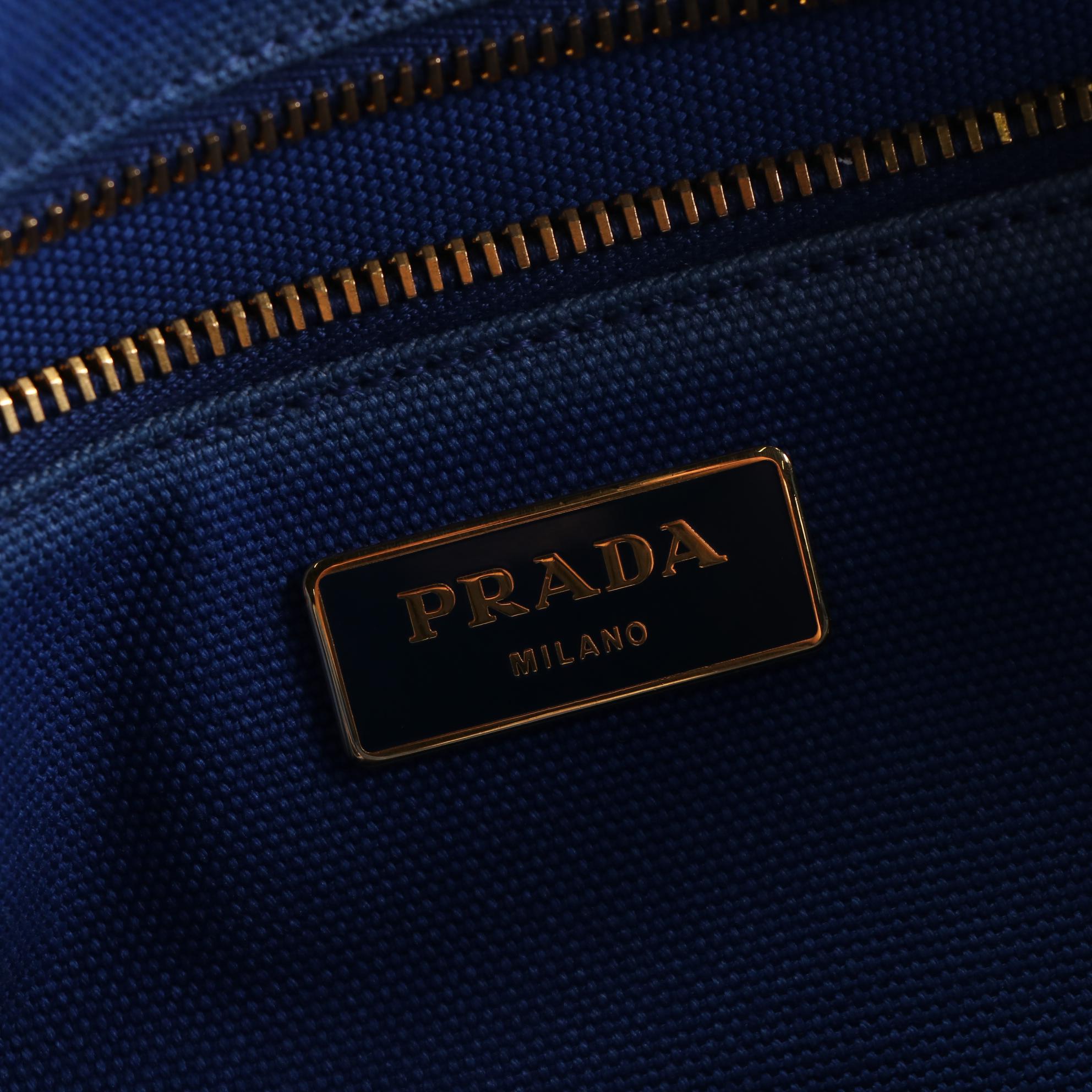 Prada Tote Bag B1872B in Distressed Tweed Print Canapa Canvas