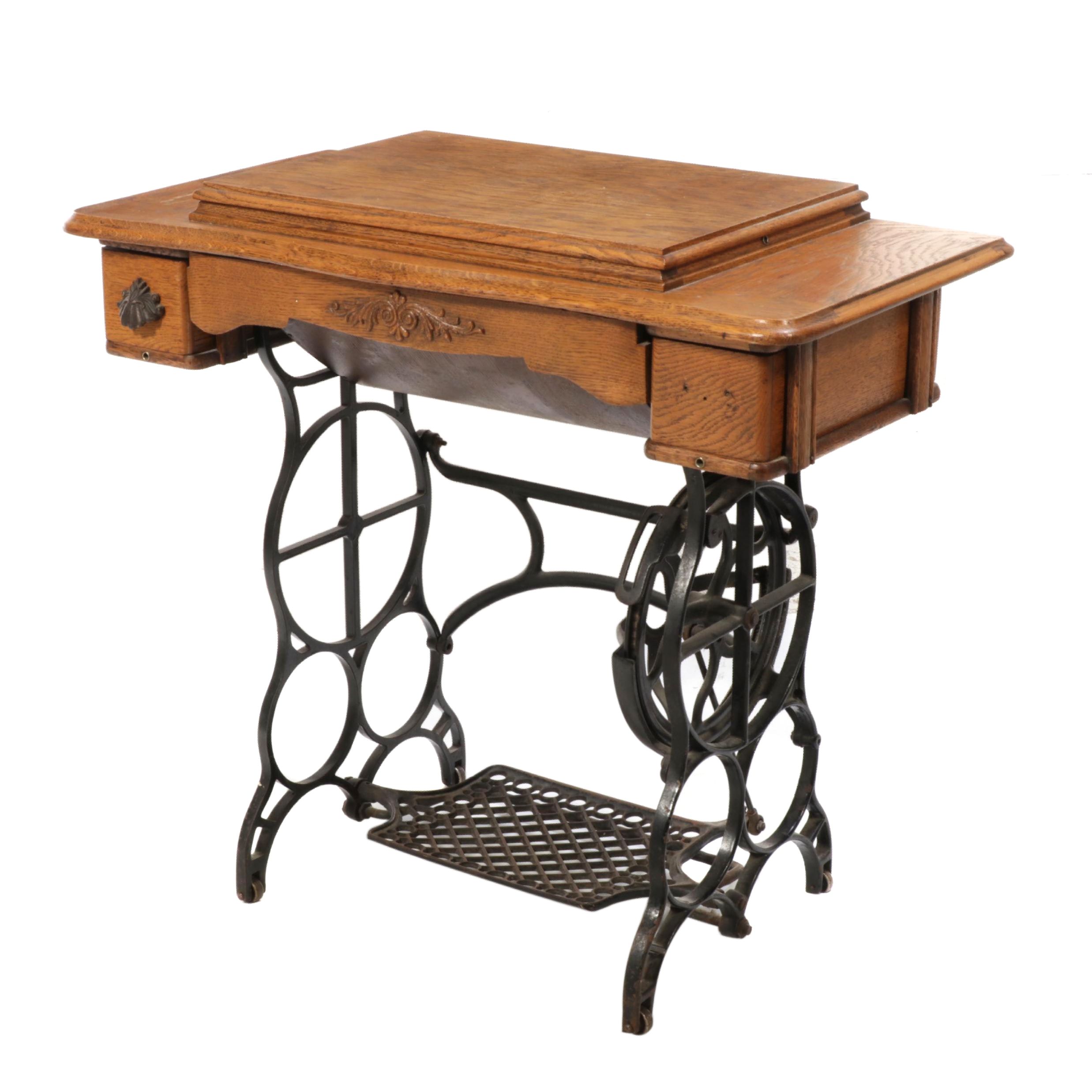 Davis Oak and Cast Iron Treadle Base Sewing Machine, Early 20th Century