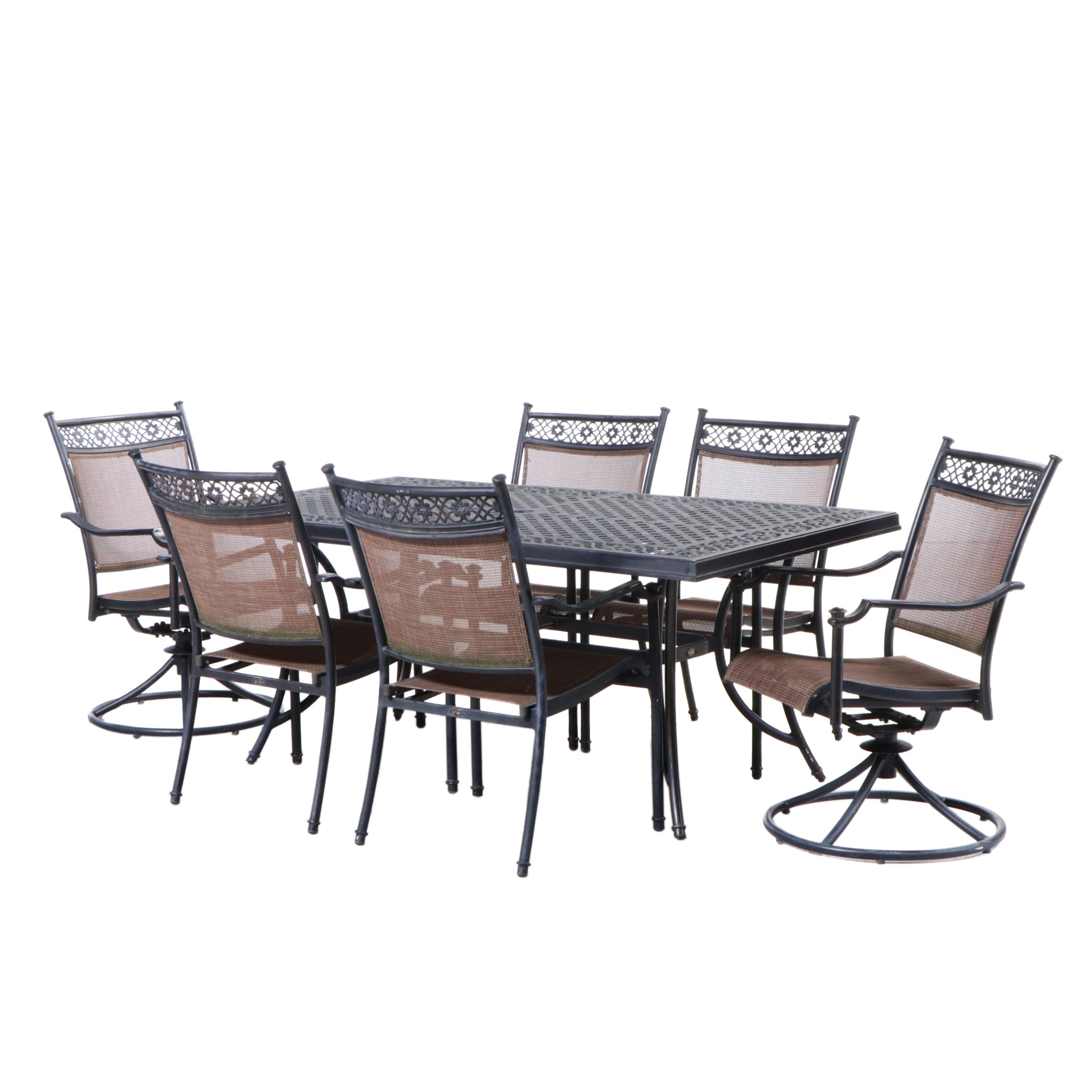 Hampton Bay Aluminum Patio Dining Table and Chairs With PE Mesh Upholstery