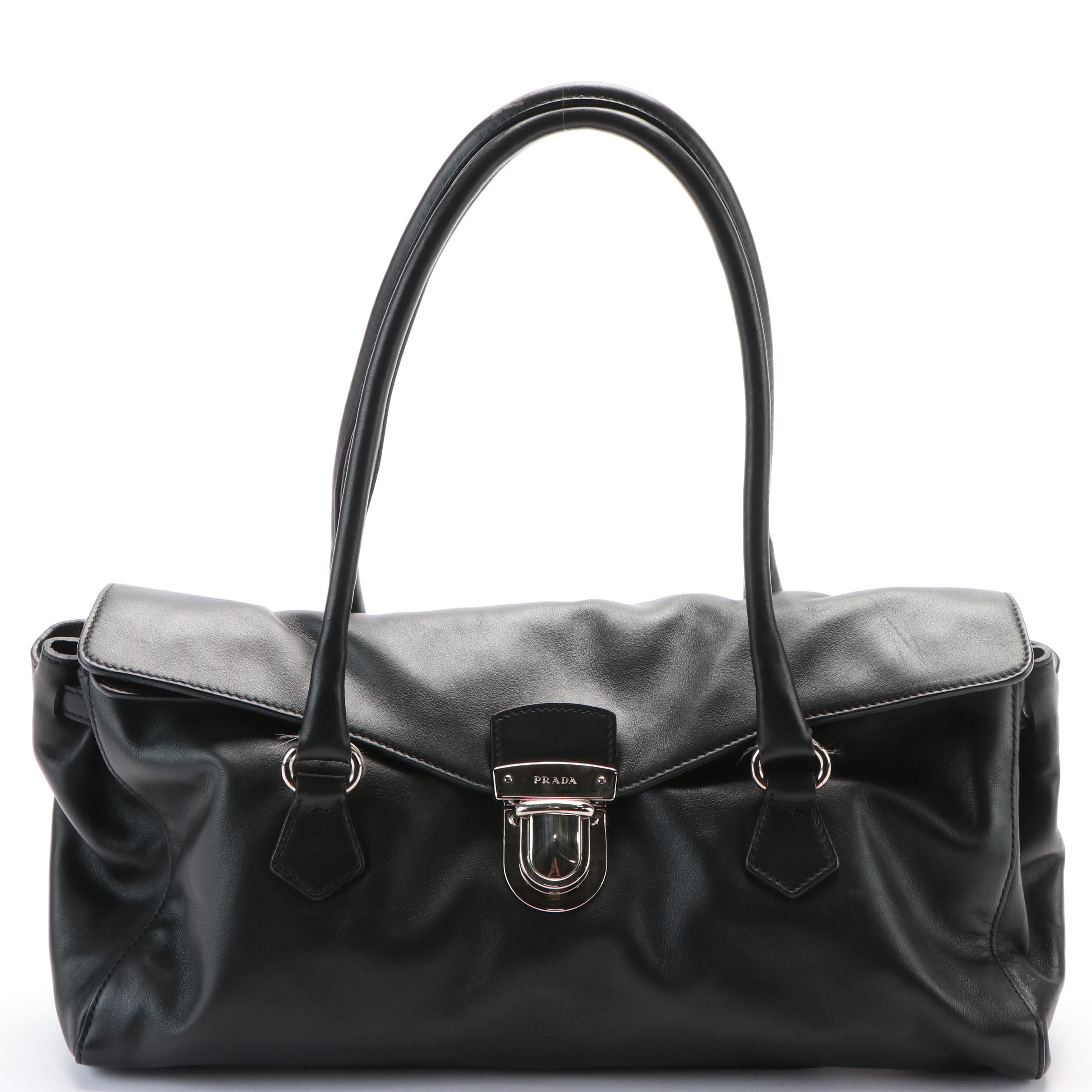 Prada Buffalo Easy Shoulder Bag in Black Vitello Leather