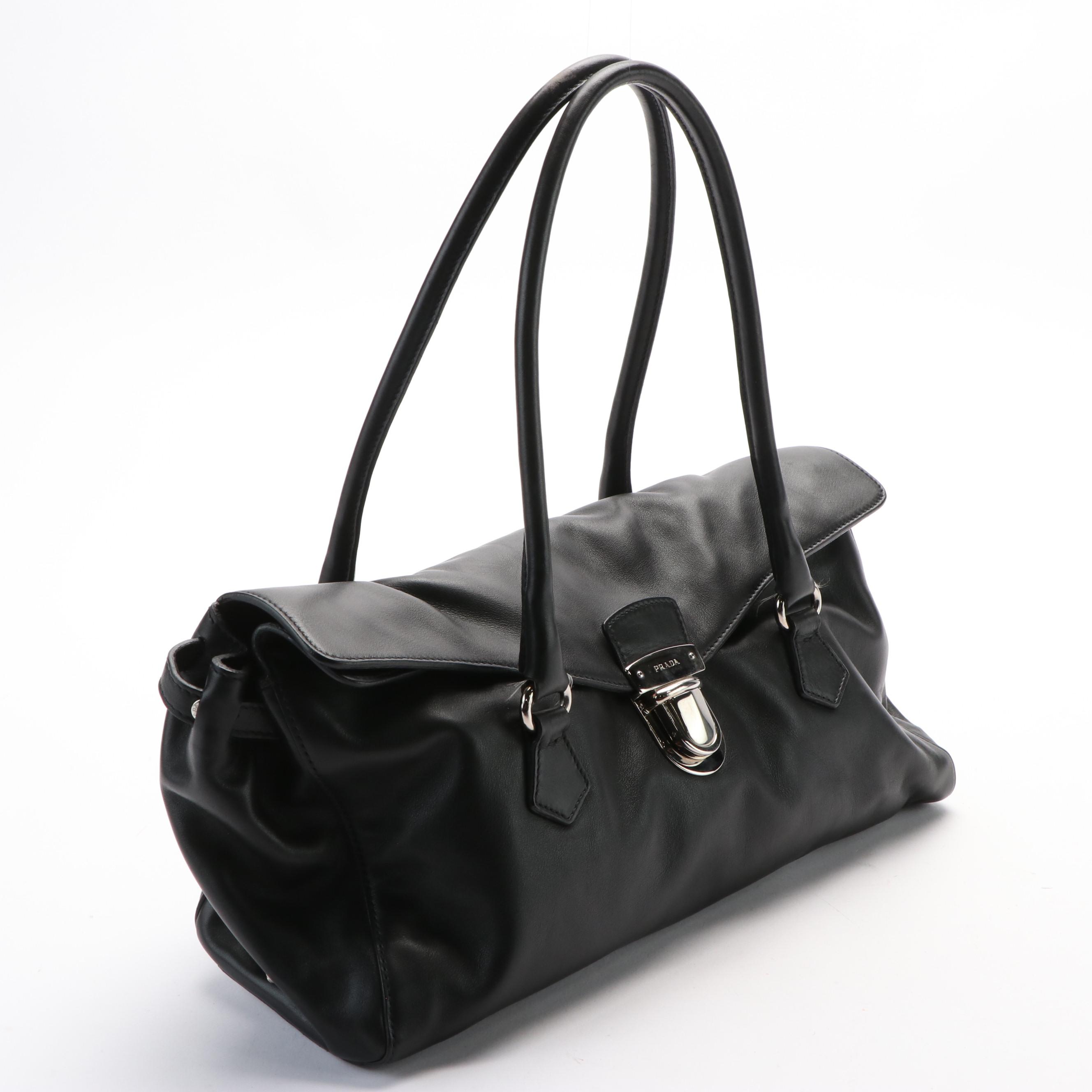 Prada Buffalo Easy Shoulder Bag in Black Vitello Leather